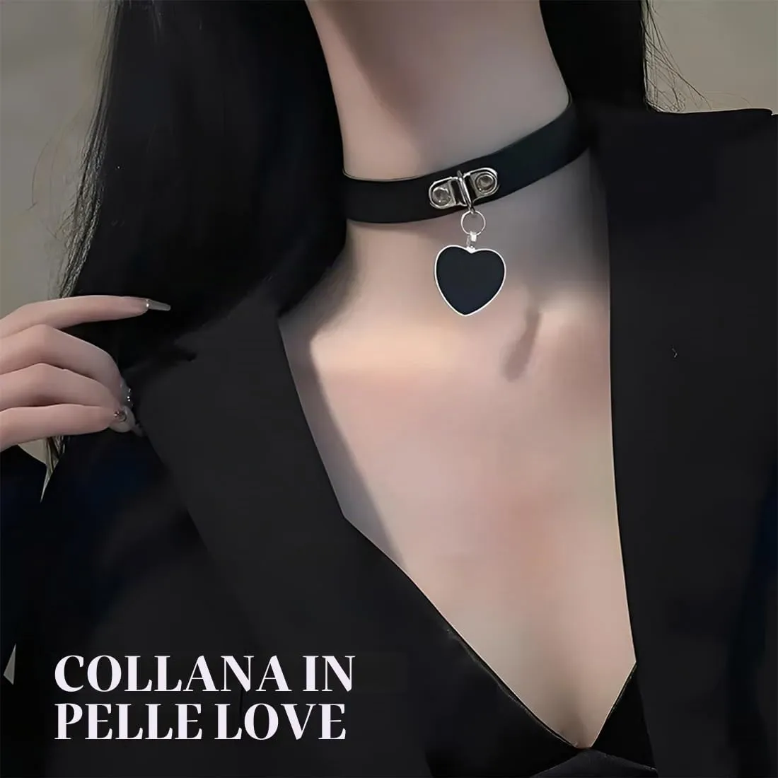 JYNVO Collana Choker Gotica con Catena in Pelle PU per Donna e Uomo - immagine 3