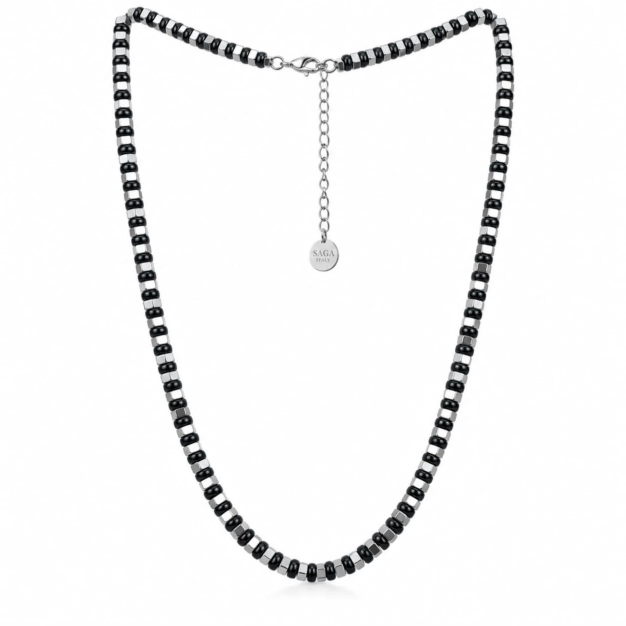 SAGA GIOIELLI Collana Bracciale Uomo in Acciaio Inossidabile Regolabile Nero-Argento - immagine 1