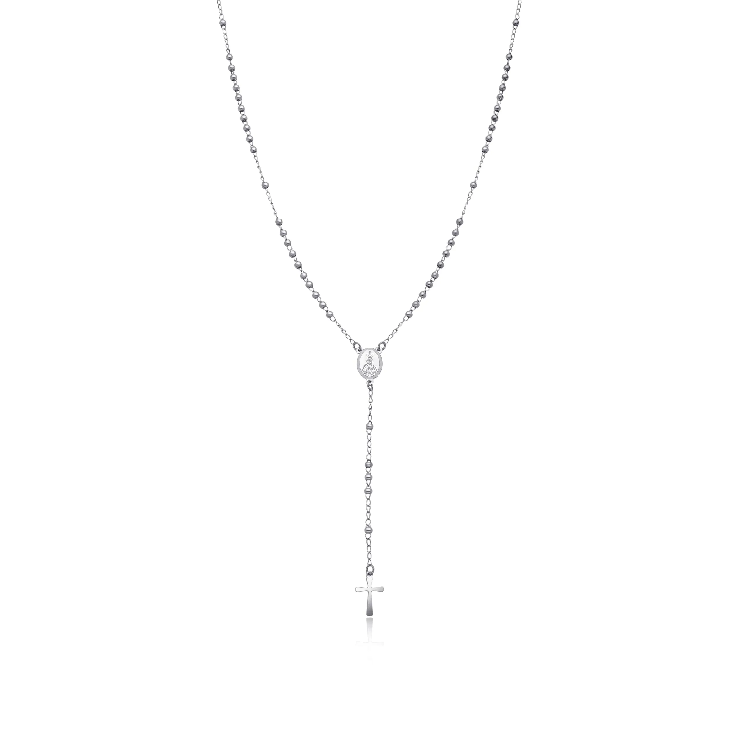 Dada Gioielli Collana Rosario Uomo Donna in Acciaio Argentato e Nero con Medaglietta Madonna Miracolosa e Croce - immagine 2