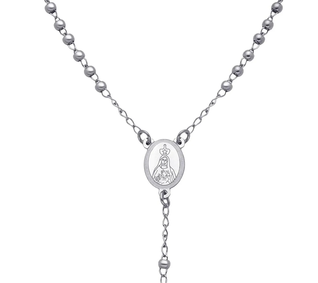 Dada Gioielli Collana Rosario Uomo Donna in Acciaio Argentato e Nero con Medaglietta Madonna Miracolosa e Croce - immagine 4
