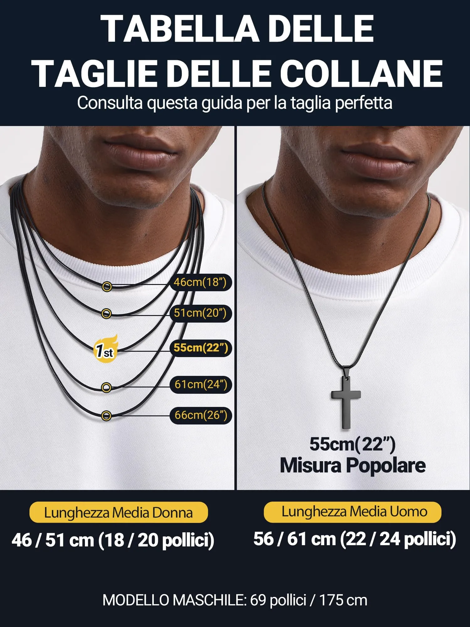 PROSTEEL Collana Croce in Cuoio e Acciaio Inossidabile 45cm - Nero - immagine 3
