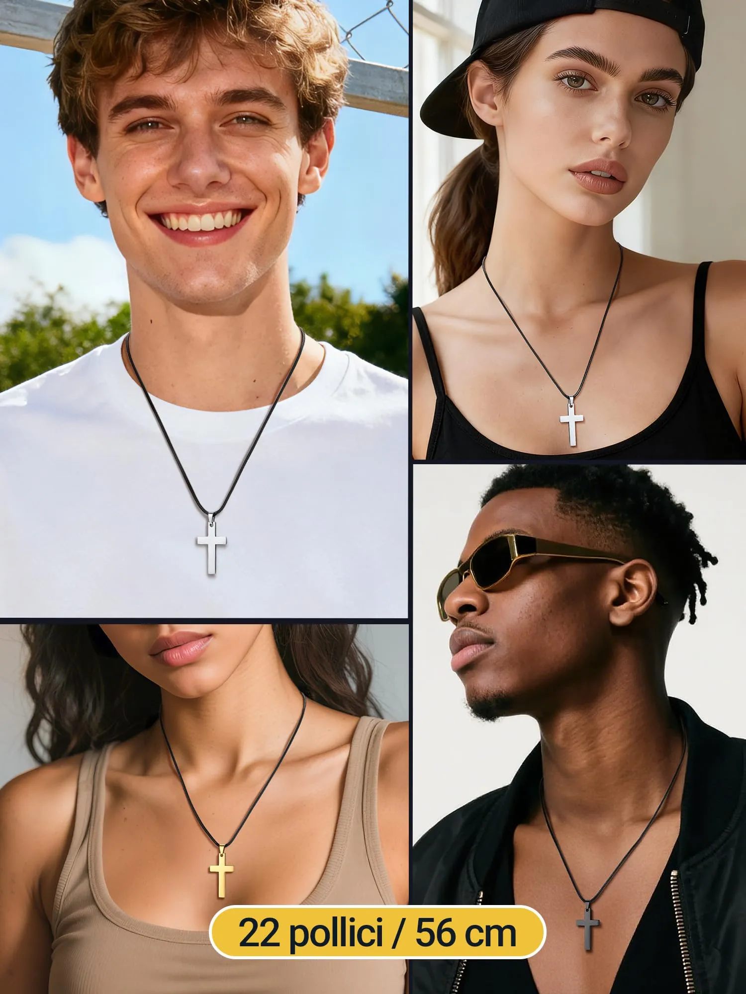PROSTEEL Collana Croce in Cuoio e Acciaio Inossidabile 45cm - Nero - immagine 8
