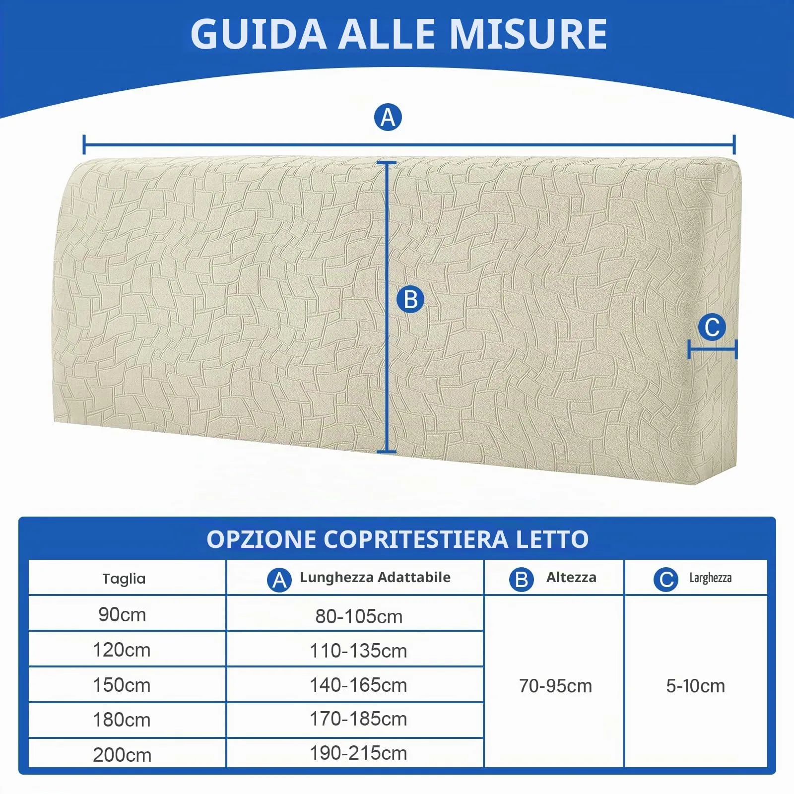Ystyle Copri Testiera Letto Elasticizzata Universale, 180cm, Beige - immagine 2