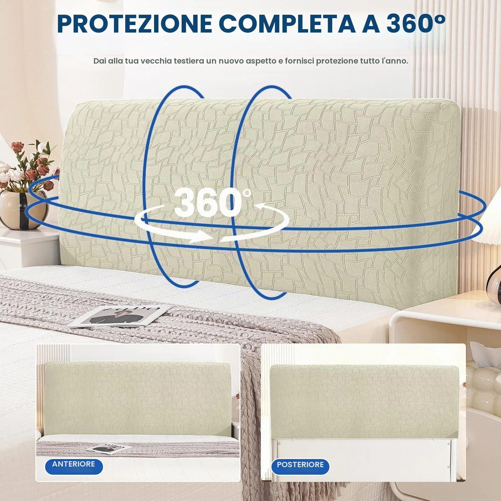 Ystyle Copri Testiera Letto Elasticizzata Universale, 180cm, Beige - immagine 6