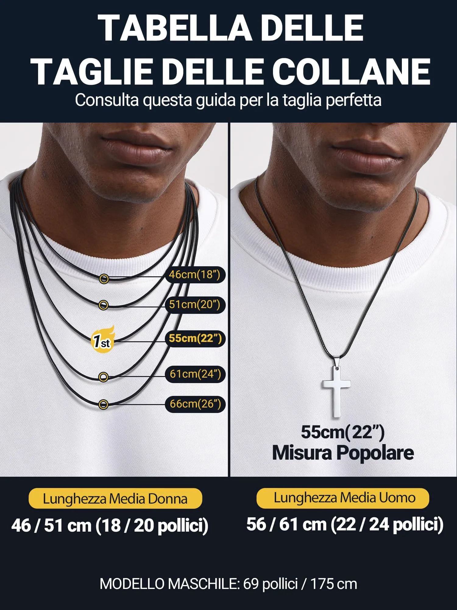 PROSTEEL Collana Croce con Catena di Cuoio, Argento, 61cm - immagine 5