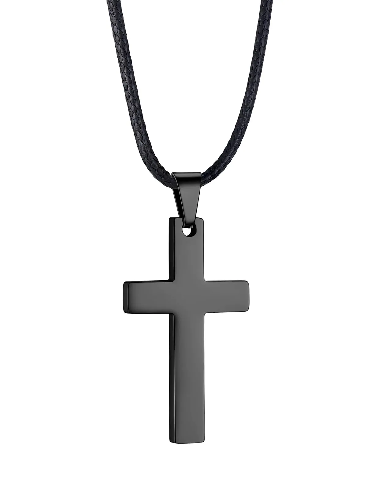 PROSTEEL Collana Croce in Cuoio e Acciaio Inossidabile, Nero, 66cm - immagine 1