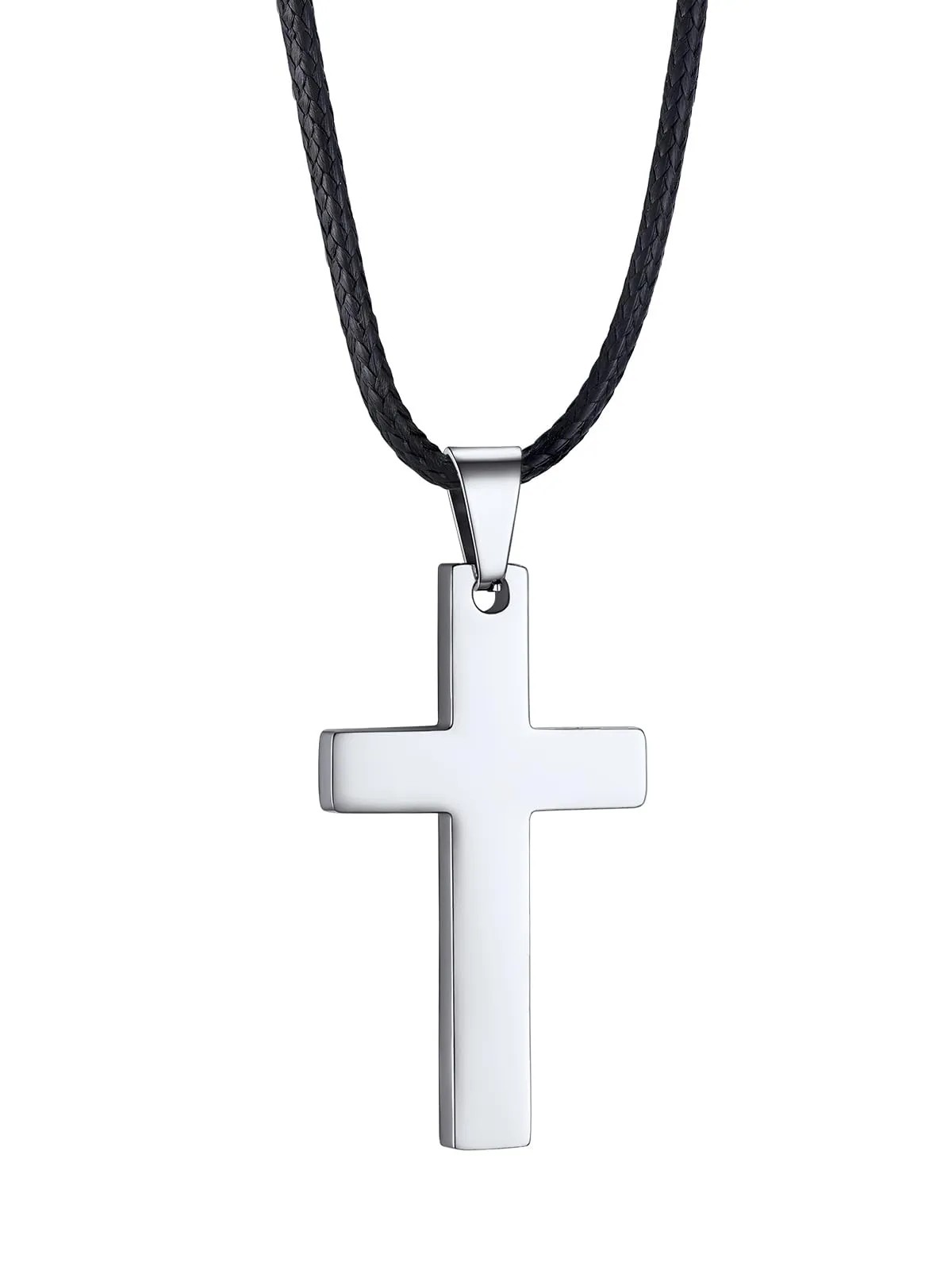 PROSTEEL Collana Croce in Acciaio Inossidabile con Catena di Cuoio, Argento, 56cm - immagine 1
