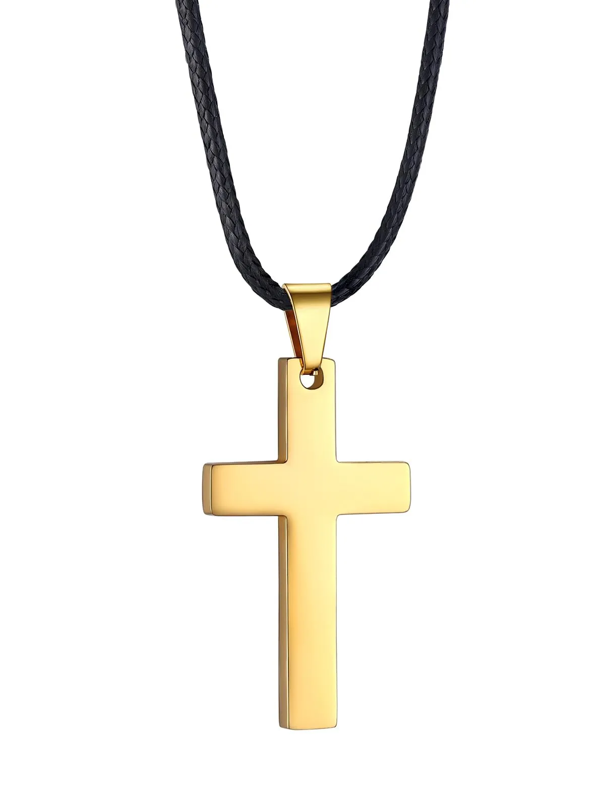 PROSTEEL Collana Croce con Catena di Cuoio, Acciaio Inossidabile, 61cm, Oro - immagine 1