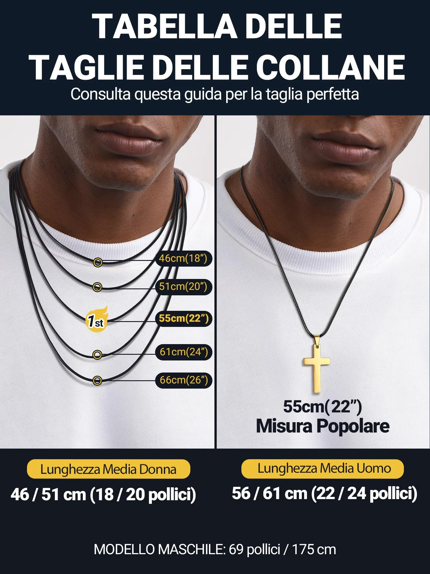 PROSTEEL Collana Croce con Catena di Cuoio, Acciaio Inossidabile, 61cm, Oro - immagine 7