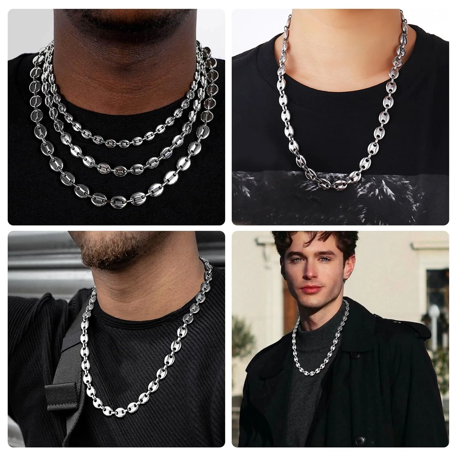 LOCCY Collana a Chicchi di Caffè in Acciaio Inossidabile per Uomo e Donna, Argento, 6mm, 61 cm - immagine 5