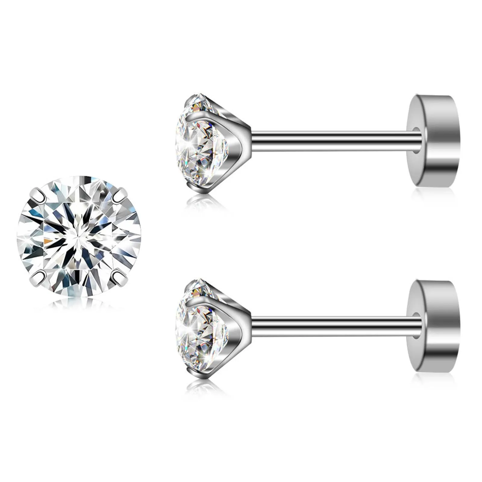 Artskin Orecchini a perno in titanio con zirconi CZ, ipoallergenici, argento, set 3-5 mm - immagine 1