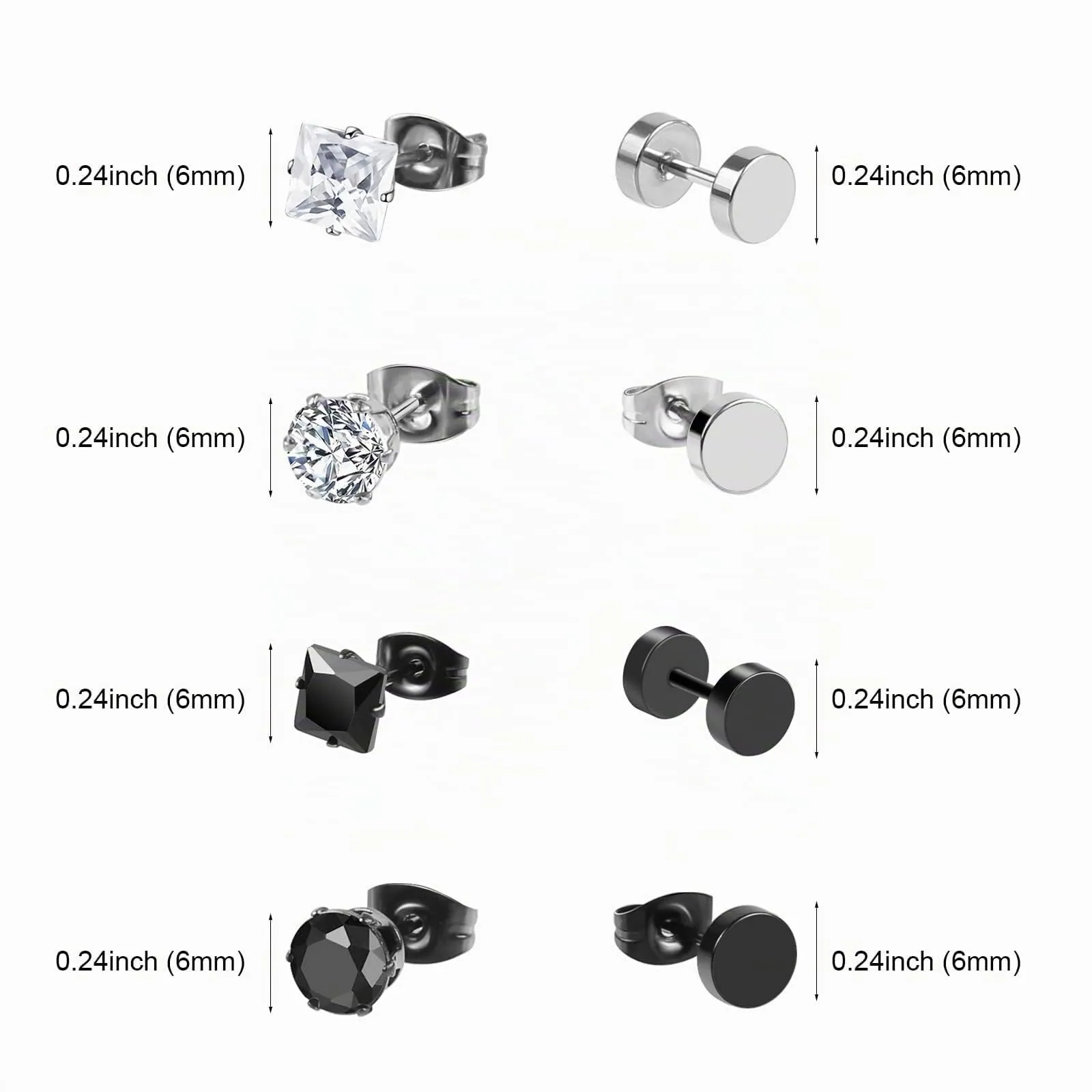 Dreamhigh 12 Paia Orecchini Uomo in Acciaio Inossidabile a Cerchio con Zircone, Argento e Nero - immagine 2