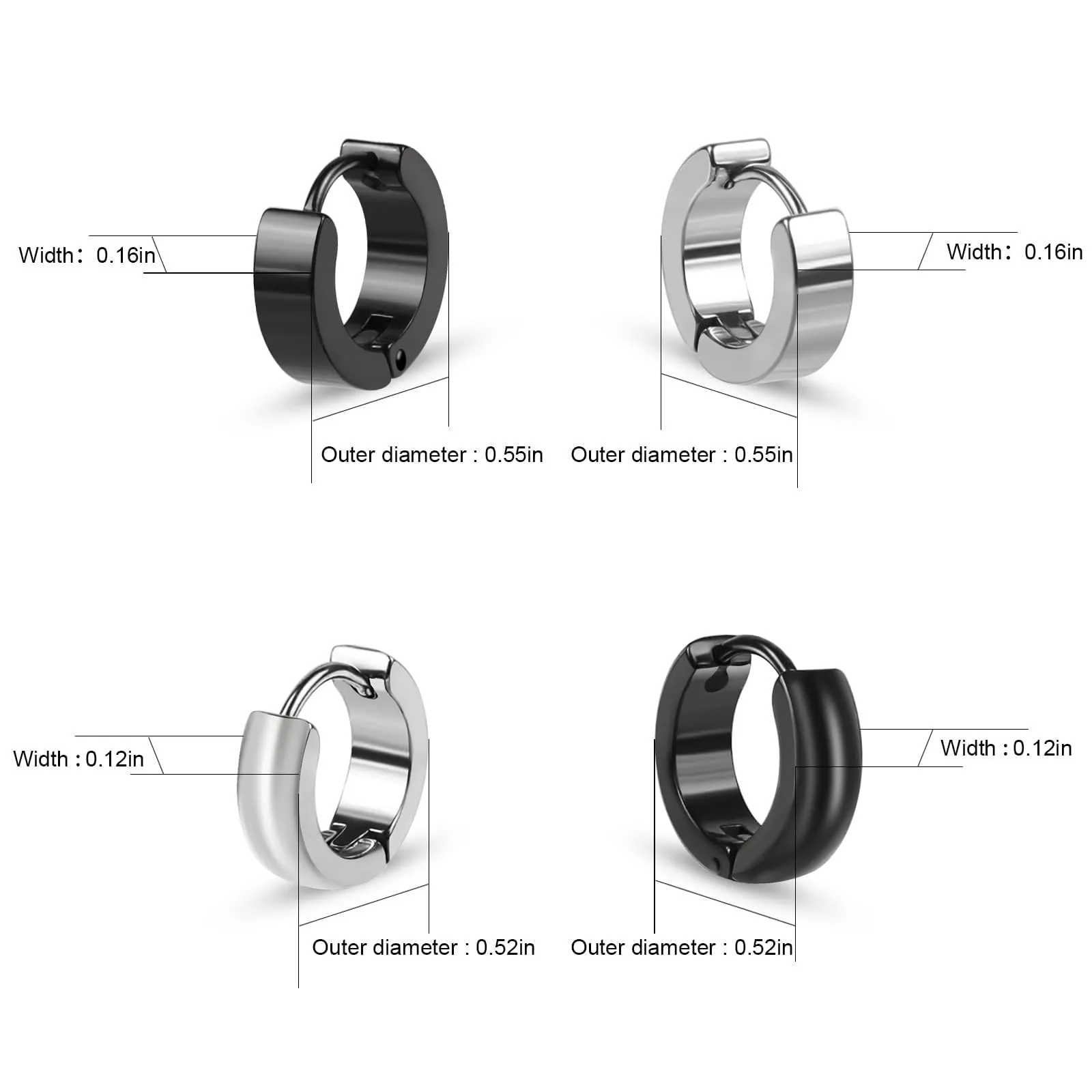 Dreamhigh 12 Paia Orecchini Uomo in Acciaio Inossidabile a Cerchio con Zircone, Argento e Nero - immagine 3
