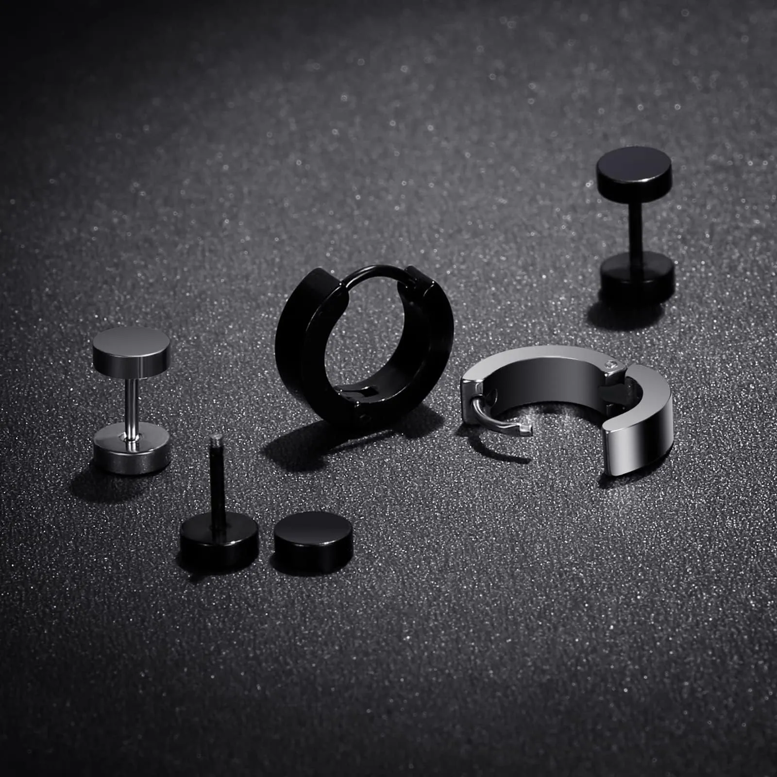 Dreamhigh 12 Paia Orecchini Uomo in Acciaio Inossidabile a Cerchio con Zircone, Argento e Nero - immagine 5