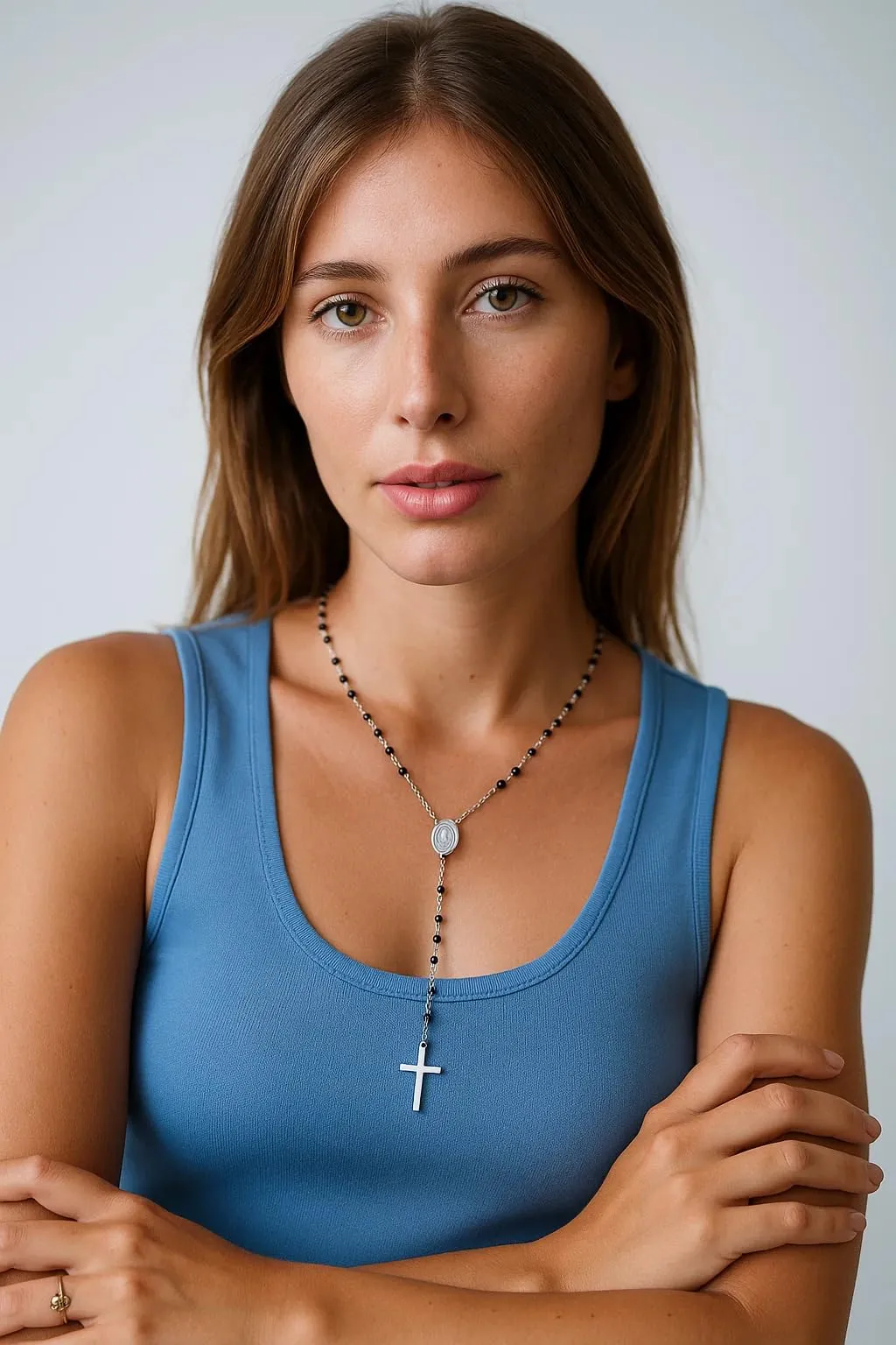 Dada Gioielli Collana Rosario Uomo Donna Sfere Acciaio Argentato e Nero con Medaglietta Madonna Miracolosa e Croce - immagine 3