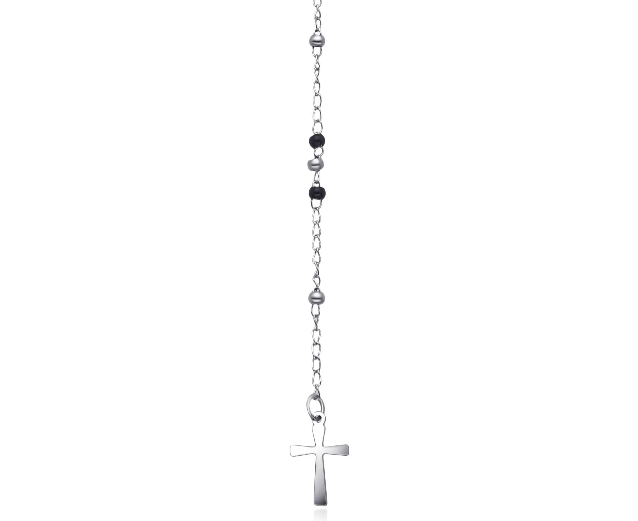 Dada Gioielli Collana Rosario Uomo Donna Sfere Acciaio Argentato e Nero con Medaglietta Madonna Miracolosa e Croce - immagine 5