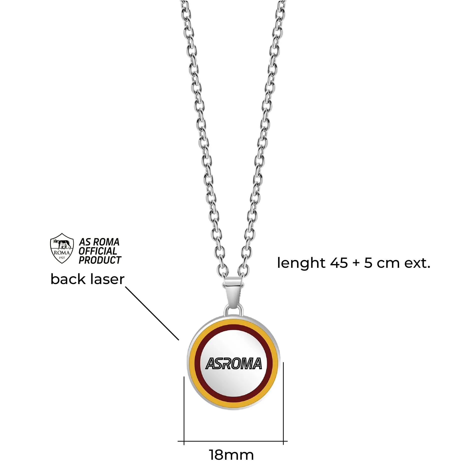 Clondo Collana AS Roma in Acciaio Inossidabile Round Pendant Necklace Classic - immagine 2