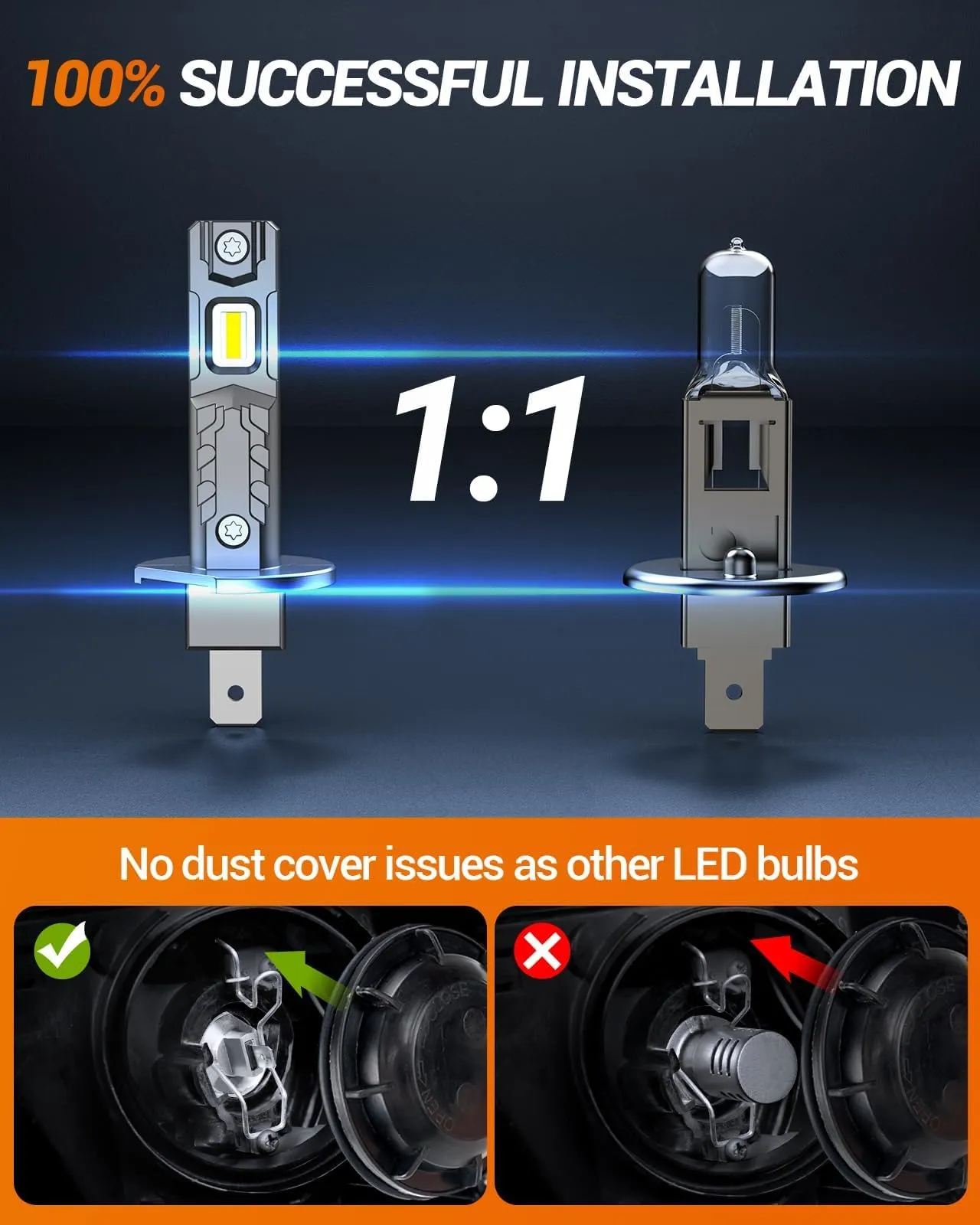 SEALIGHT H1 LED Bulb, 30000LM 6500K Cool White with Cooling Fan - immagine 3