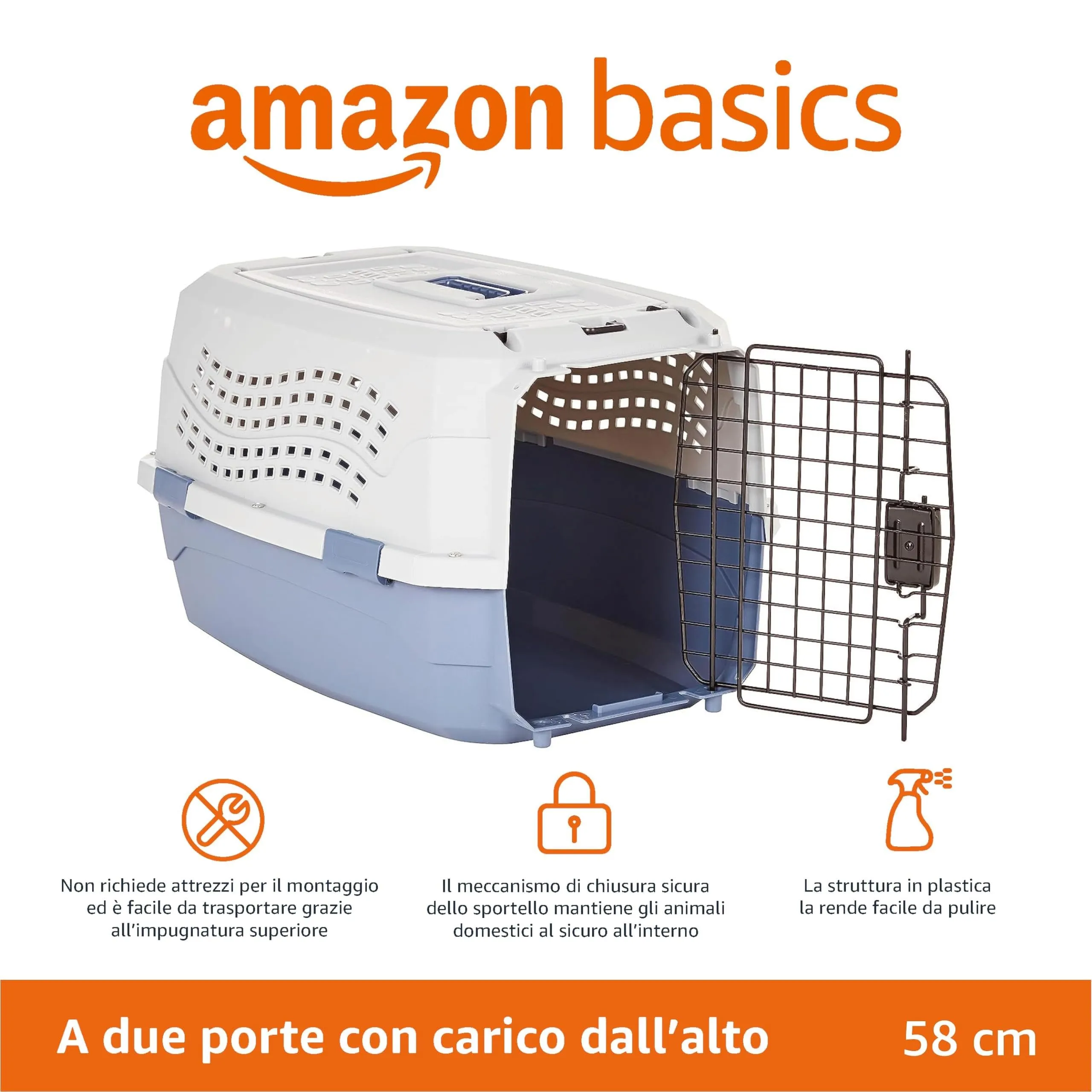 Amazon Basics Cuccia per Animali Domestici a Due Porte, 58 x 38 x 33 cm, Blu - immagine 2