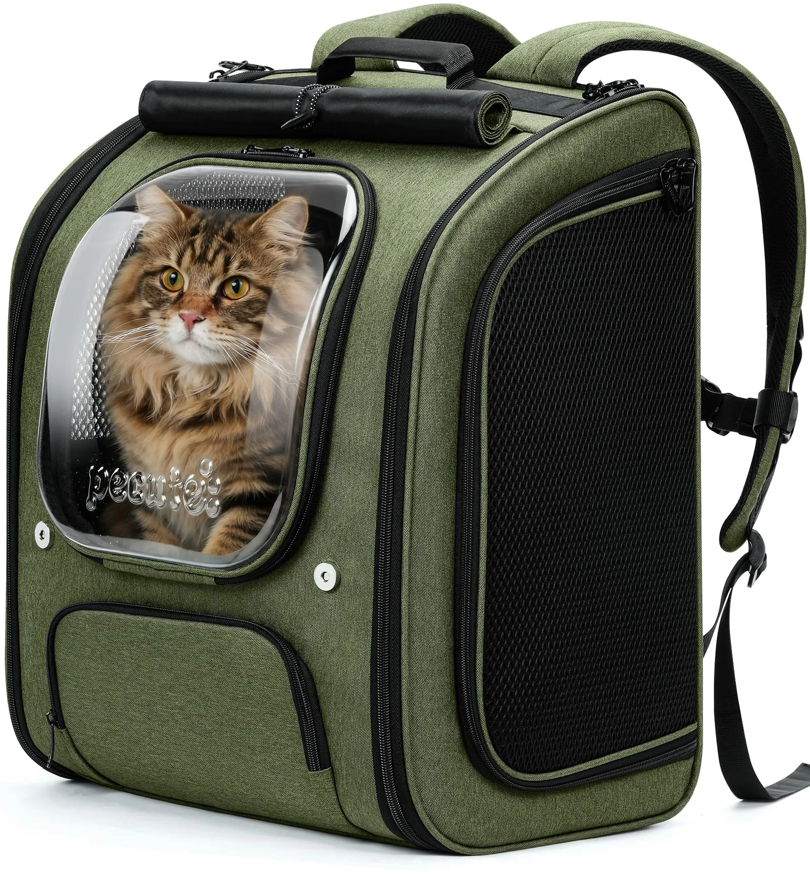 Pecute Zaino a Bolla per Gatti XXL, Verde Oliva - immagine 1