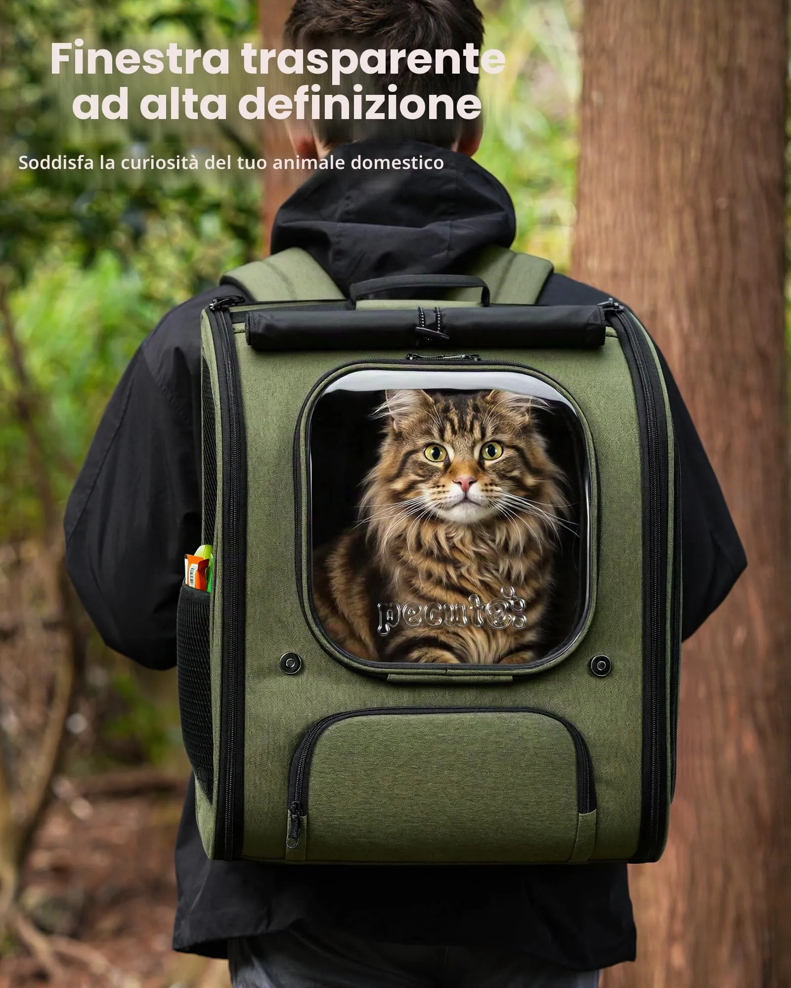 Pecute Zaino a Bolla per Gatti XXL, Verde Oliva - immagine 3