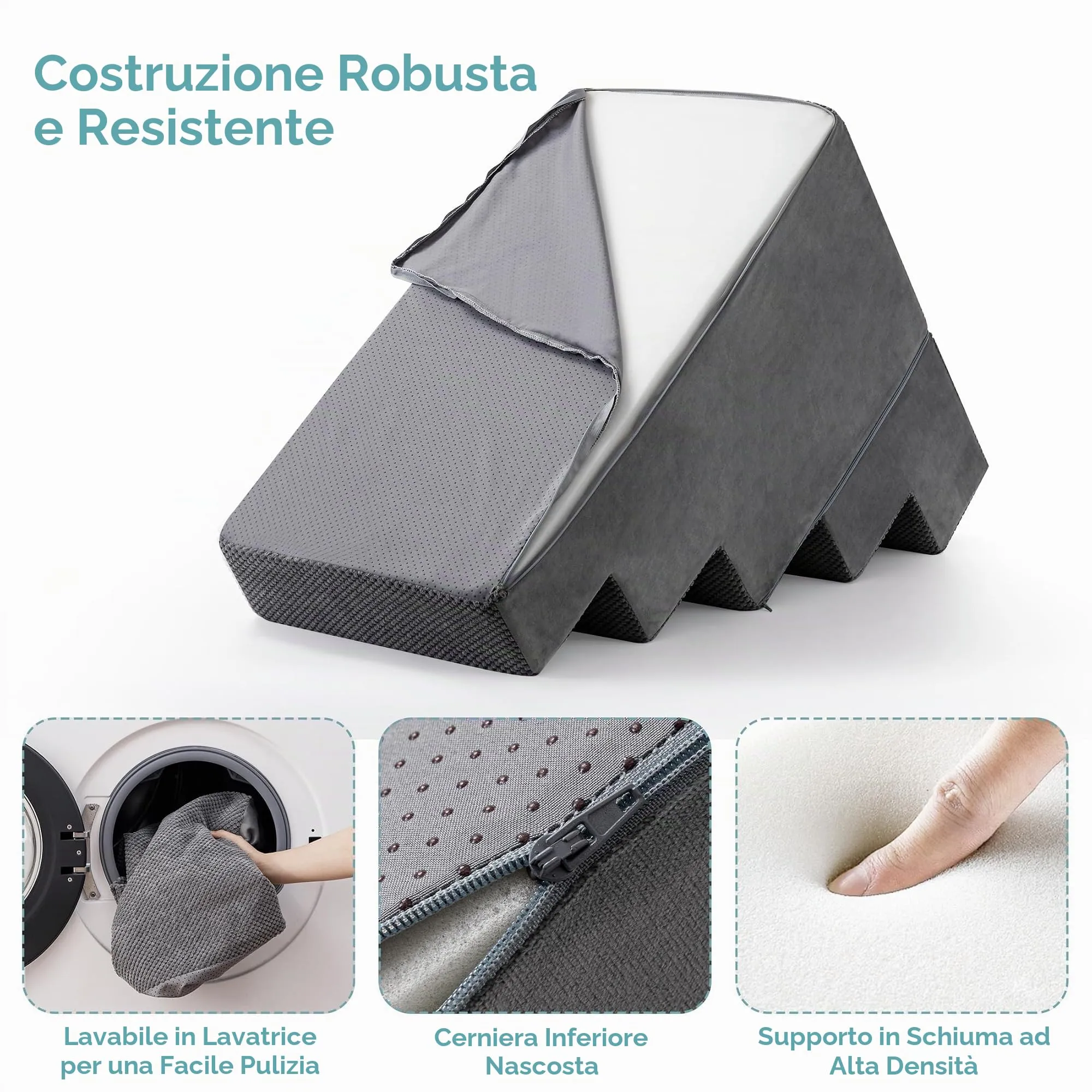 Kohentact Scaletta e Rampa per Cani Piccoli e Medi, 33-61 cm, Schiuma 40D, Antiscivolo, Rivestimento Lavabile, Grigio - immagine 5