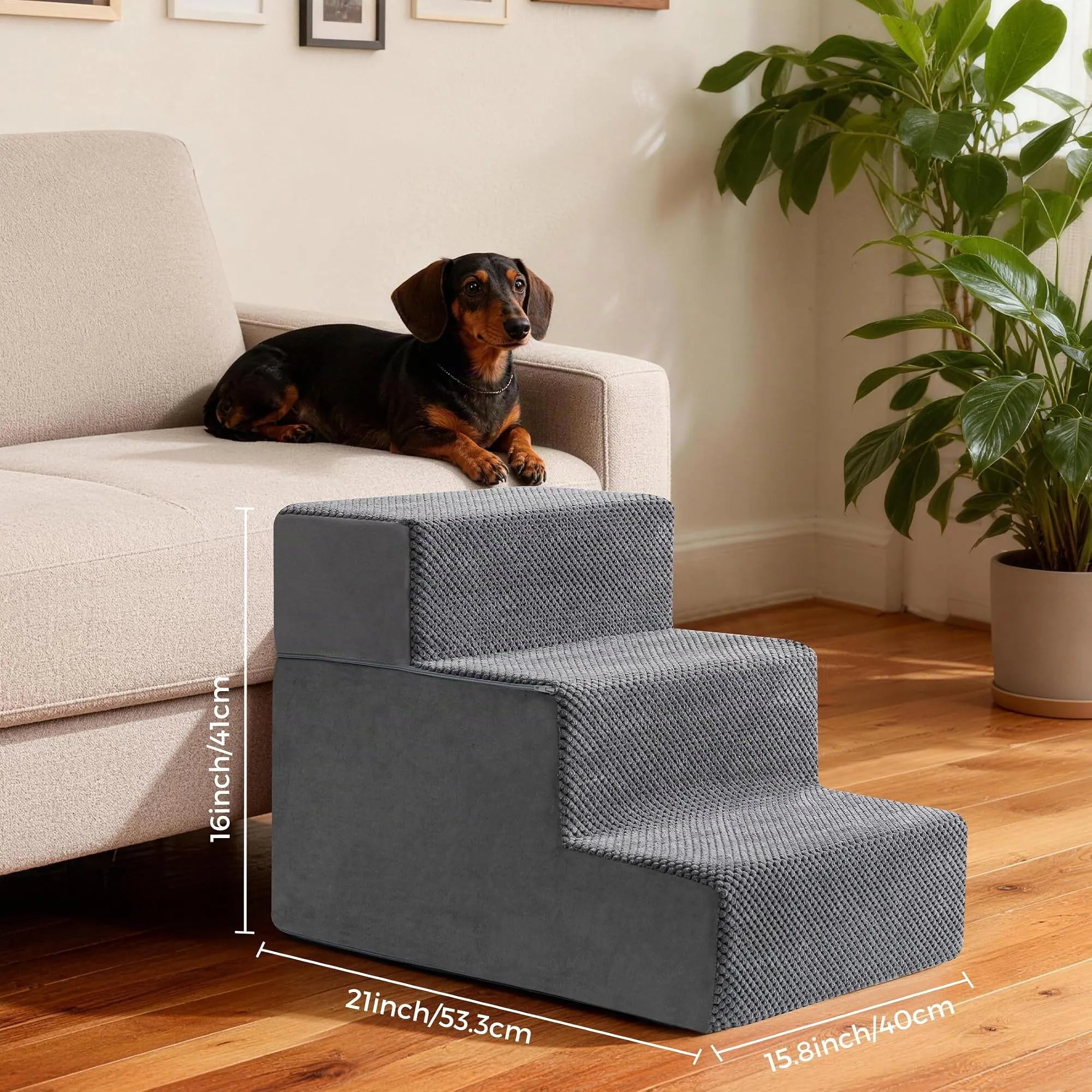 Kohentact Scaletta e Rampa per Cani Piccoli e Medi, 33-61 cm, Schiuma 40D, Antiscivolo, Rivestimento Lavabile, Grigio - immagine 7