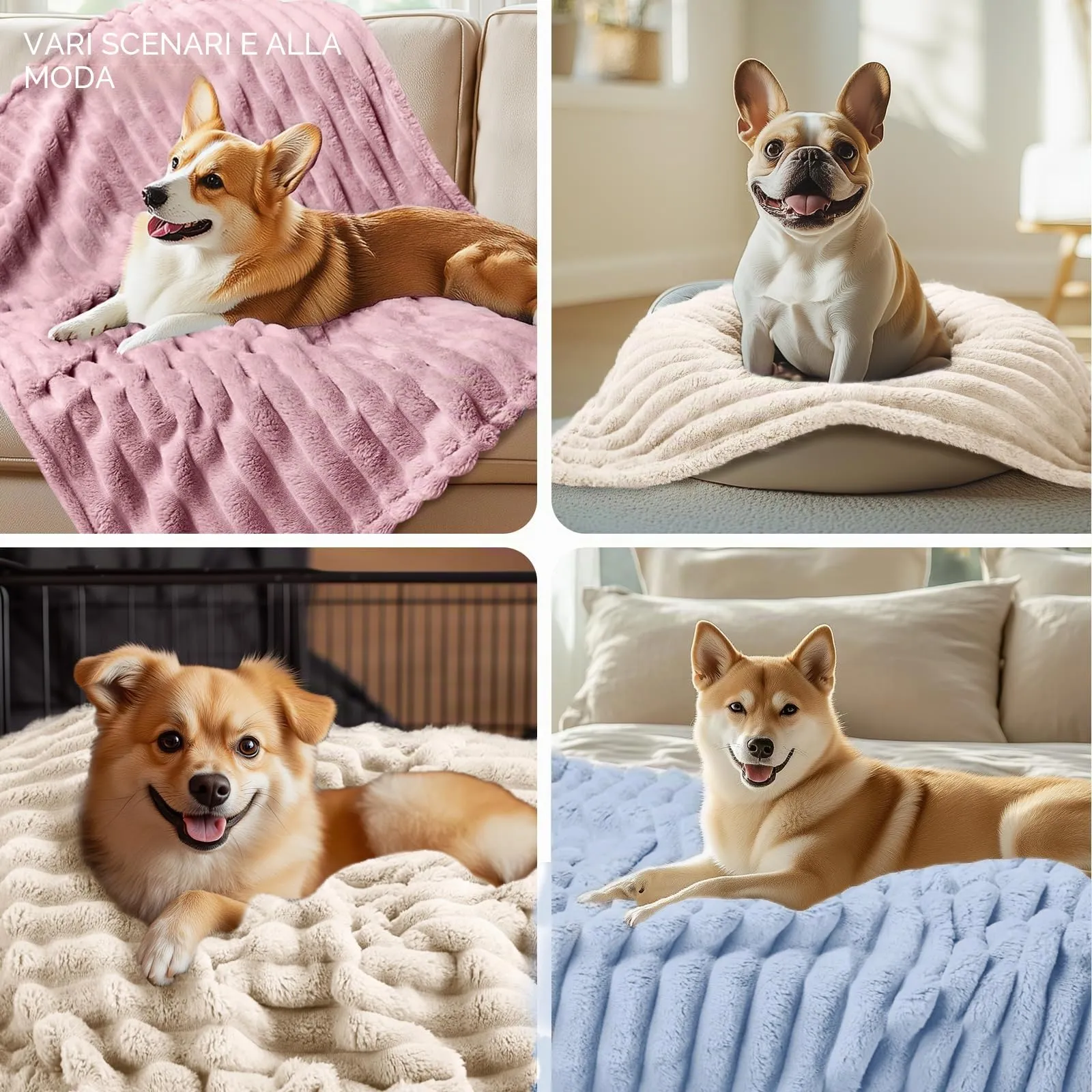 luciphia Coperta per Cani e Gatti in Flanella, 3 Pezzi, Lavabile, Rosa Beige Blu, 76 x 104 cm - immagine 4