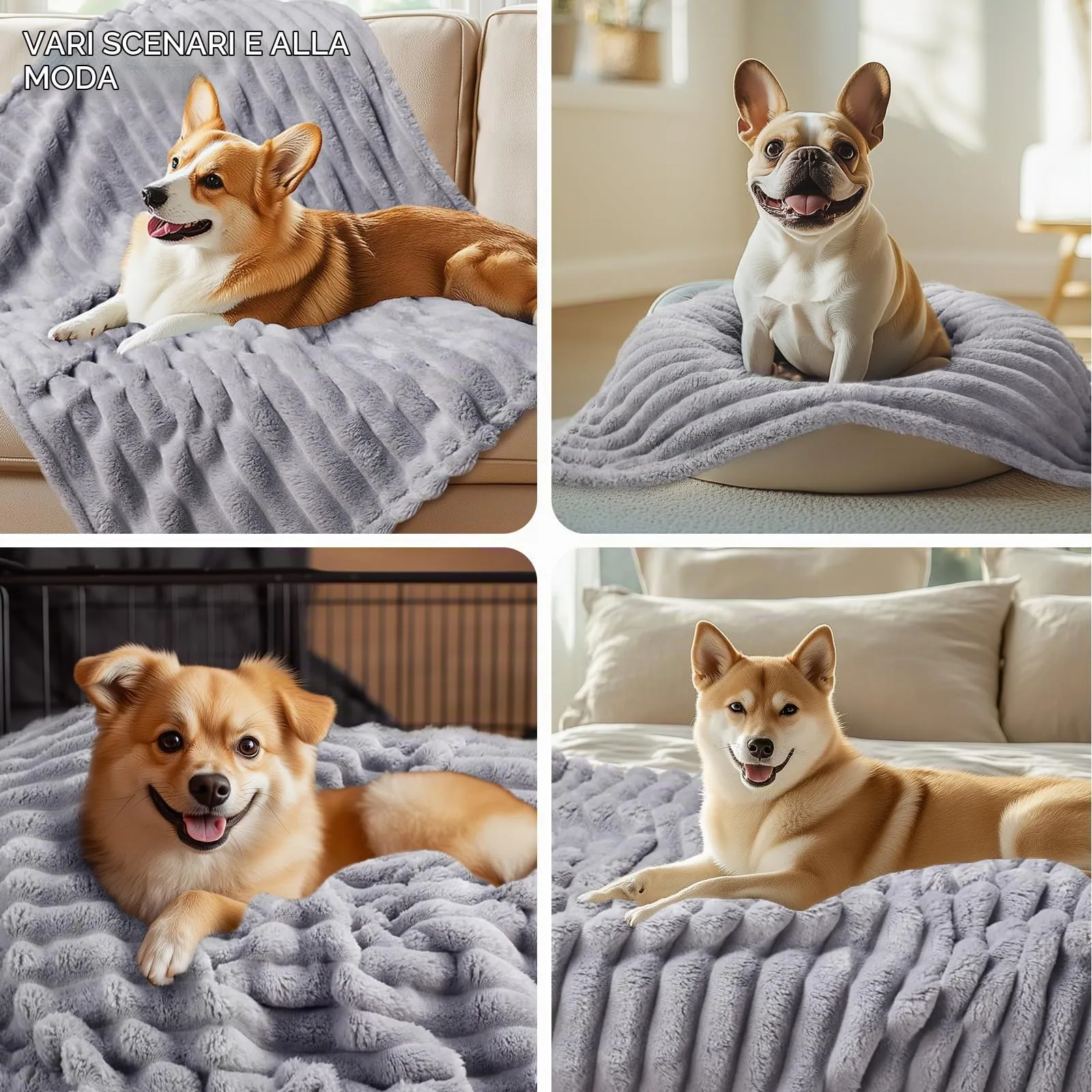 luciphia Coperta per Cani e Gatti in Flanella, Lavabile, Grigio, 52 x 76 cm, 3 Pezzi - immagine 3