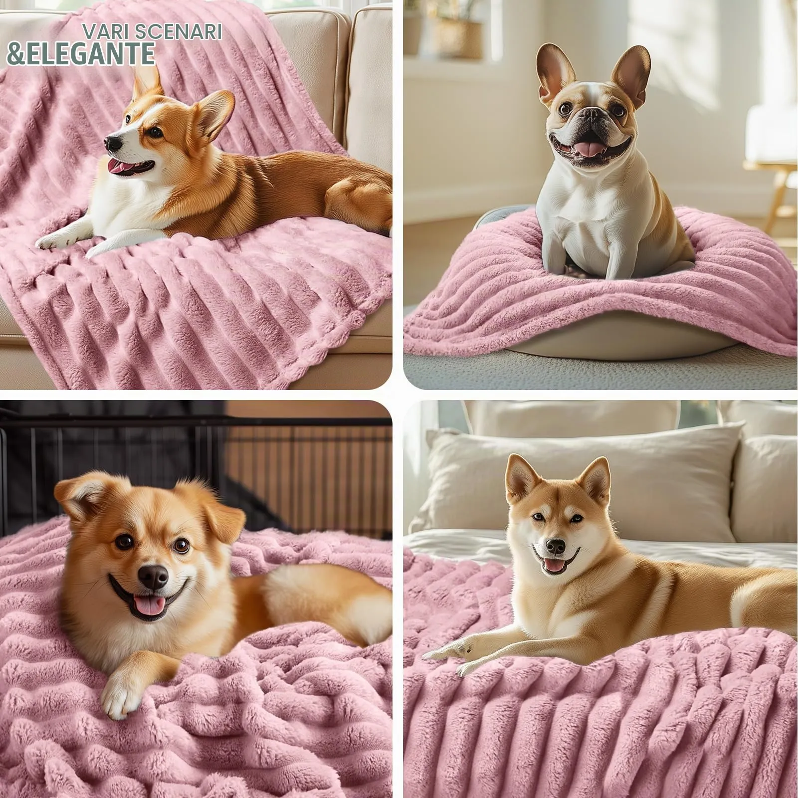 luciphia Coperta per Cani e Gatti in Flanella, Lavabile, Rosa, 52 x 76 cm, 3 Pezzi - immagine 3
