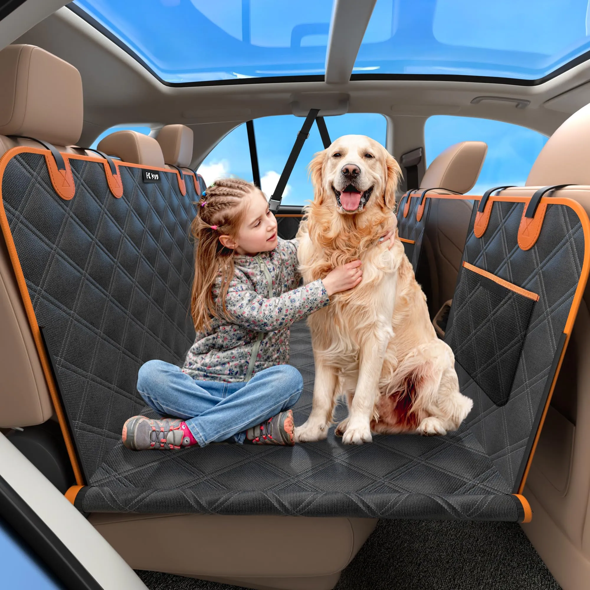 KYG Coprisedile per Cani con Fondo Rigido per Sedile Posteriore, Impermeabile e Antigraffio, Nero Arancione, 132×62×40cm - immagine 1