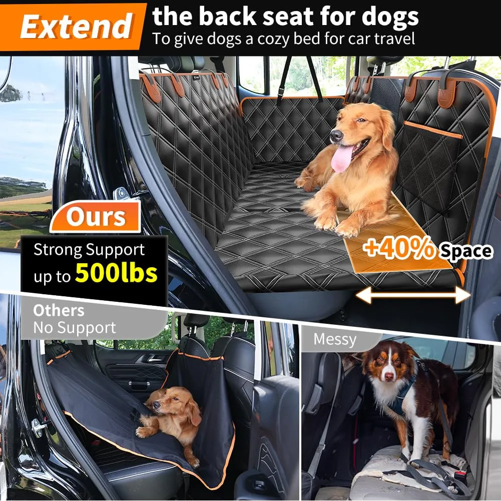 KYG Coprisedile per Cani con Fondo Rigido per Sedile Posteriore, Impermeabile e Antigraffio, Nero Arancione, 132×62×40cm - immagine 2