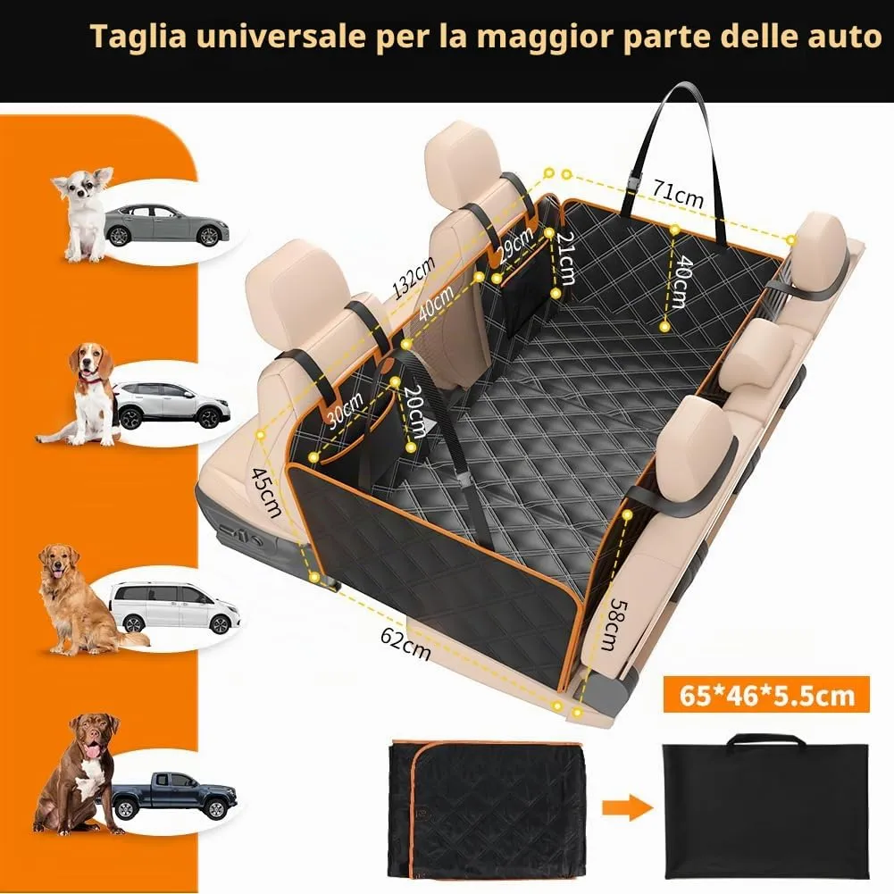 KYG Coprisedile per Cani con Fondo Rigido per Sedile Posteriore, Impermeabile e Antigraffio, Nero Arancione, 132×62×40cm - immagine 3