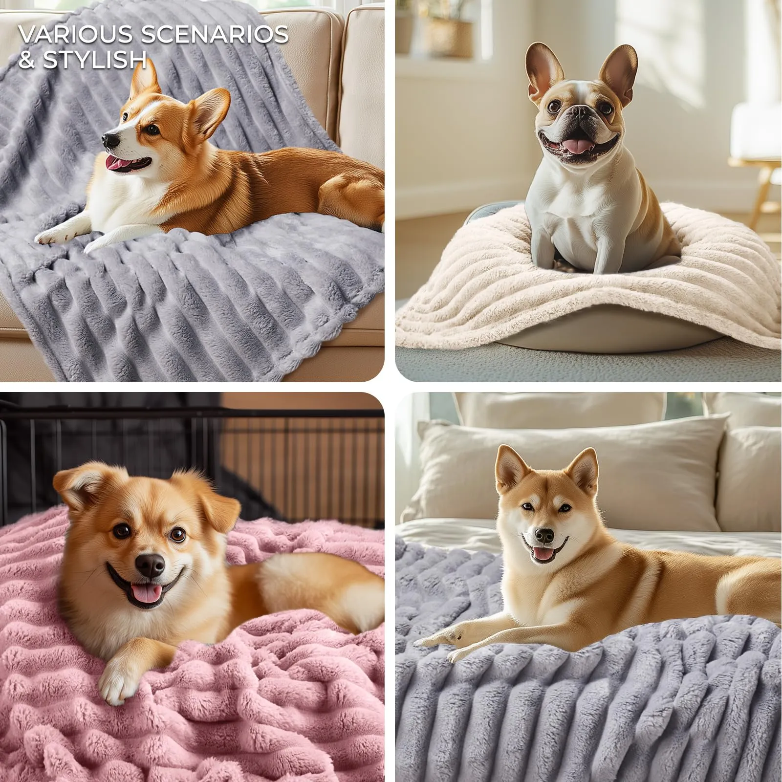 luciphia Coperta per Cani e Gatti in Flanella, 3 Pezzi, Grigio Rosa Beige, 45 x 75 cm - immagine 3