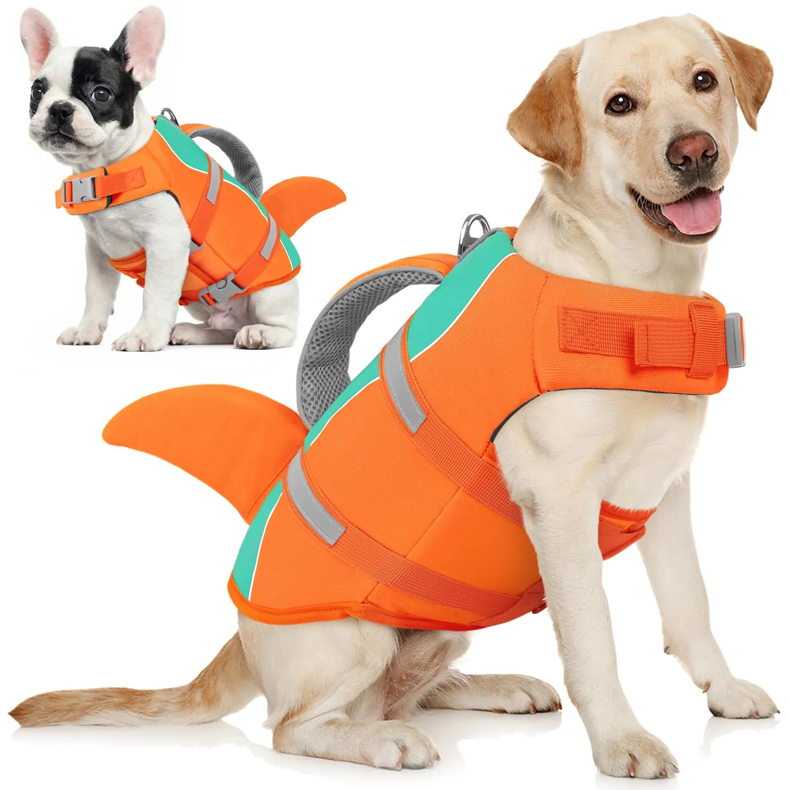 AOFITEE Giubbotto di Salvataggio per Cani con Pinna di Squalo, Taglia X-Large, Arancione - immagine 1