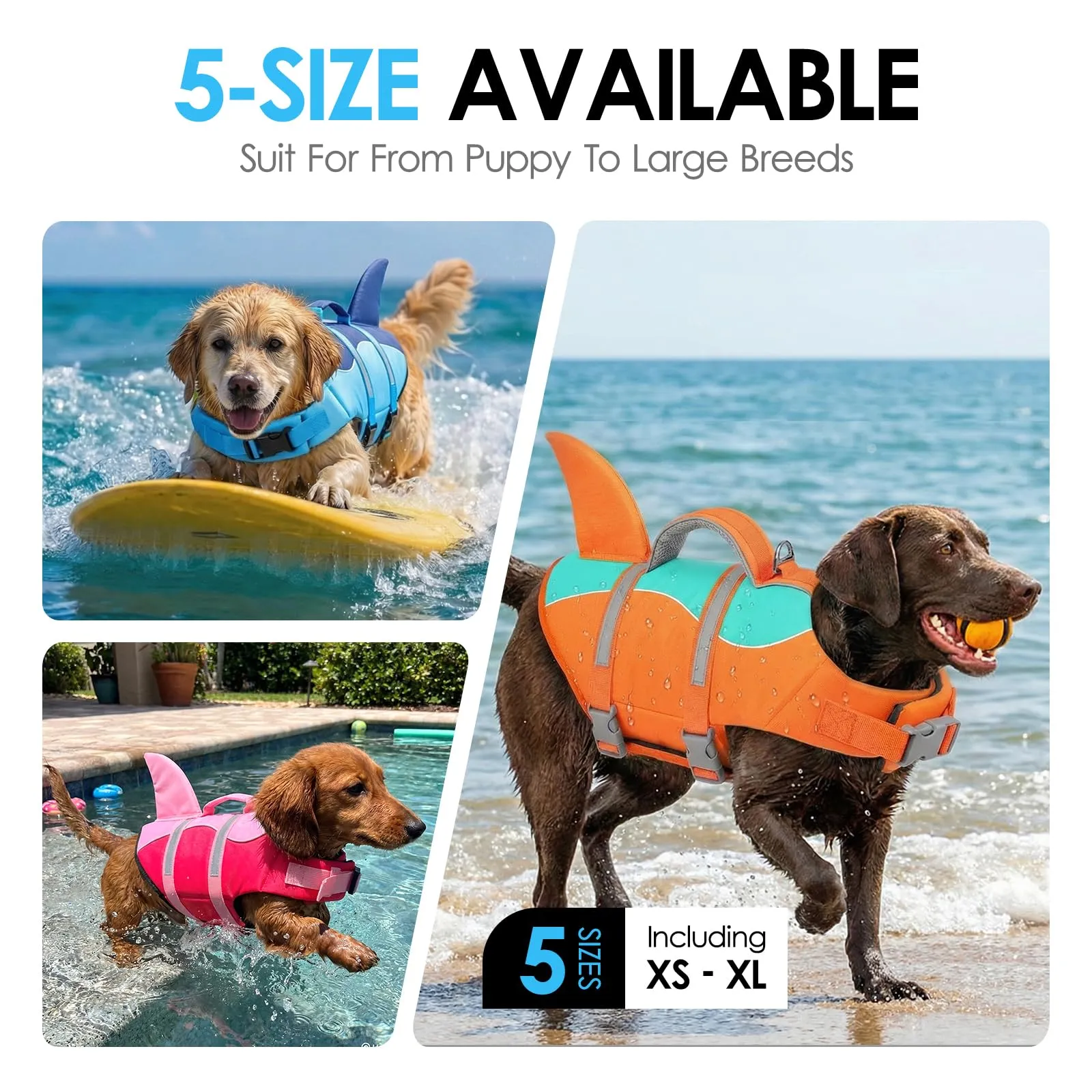 AOFITEE Giubbotto di Salvataggio per Cani con Pinna di Squalo, Taglia X-Large, Arancione - immagine 7