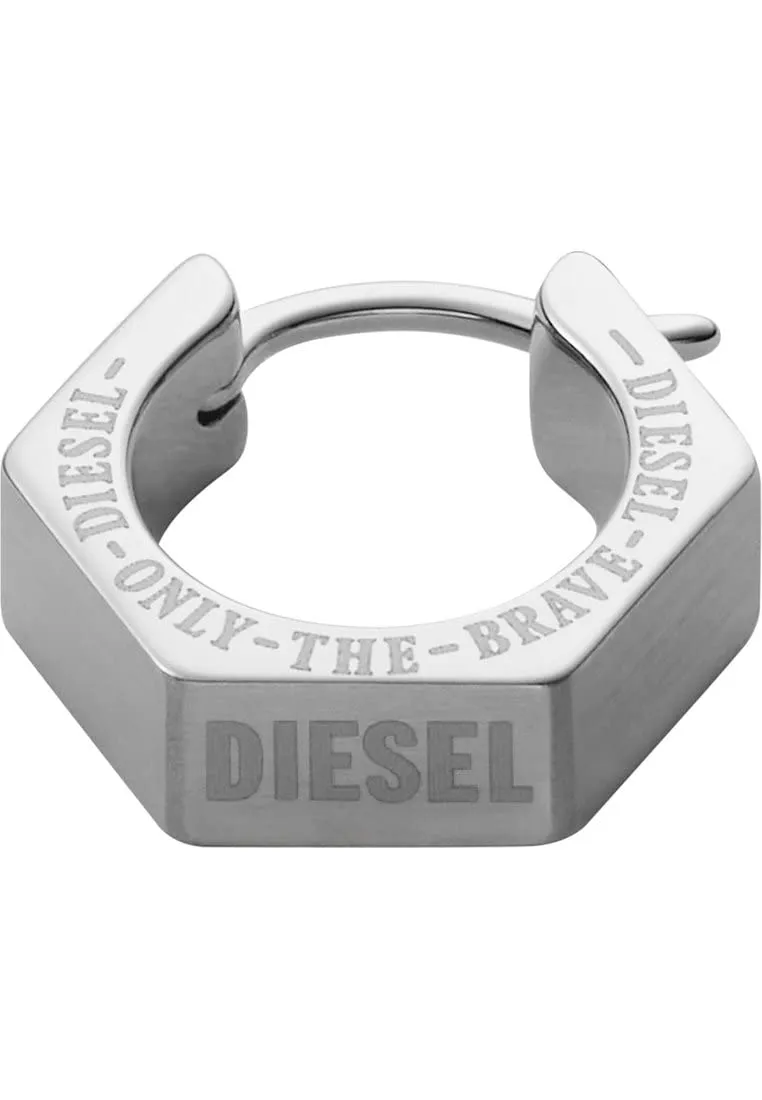 Diesel Orecchini a cerchio da uomo in acciaio inossidabile, Argento chiaro DX1345040 - immagine 2