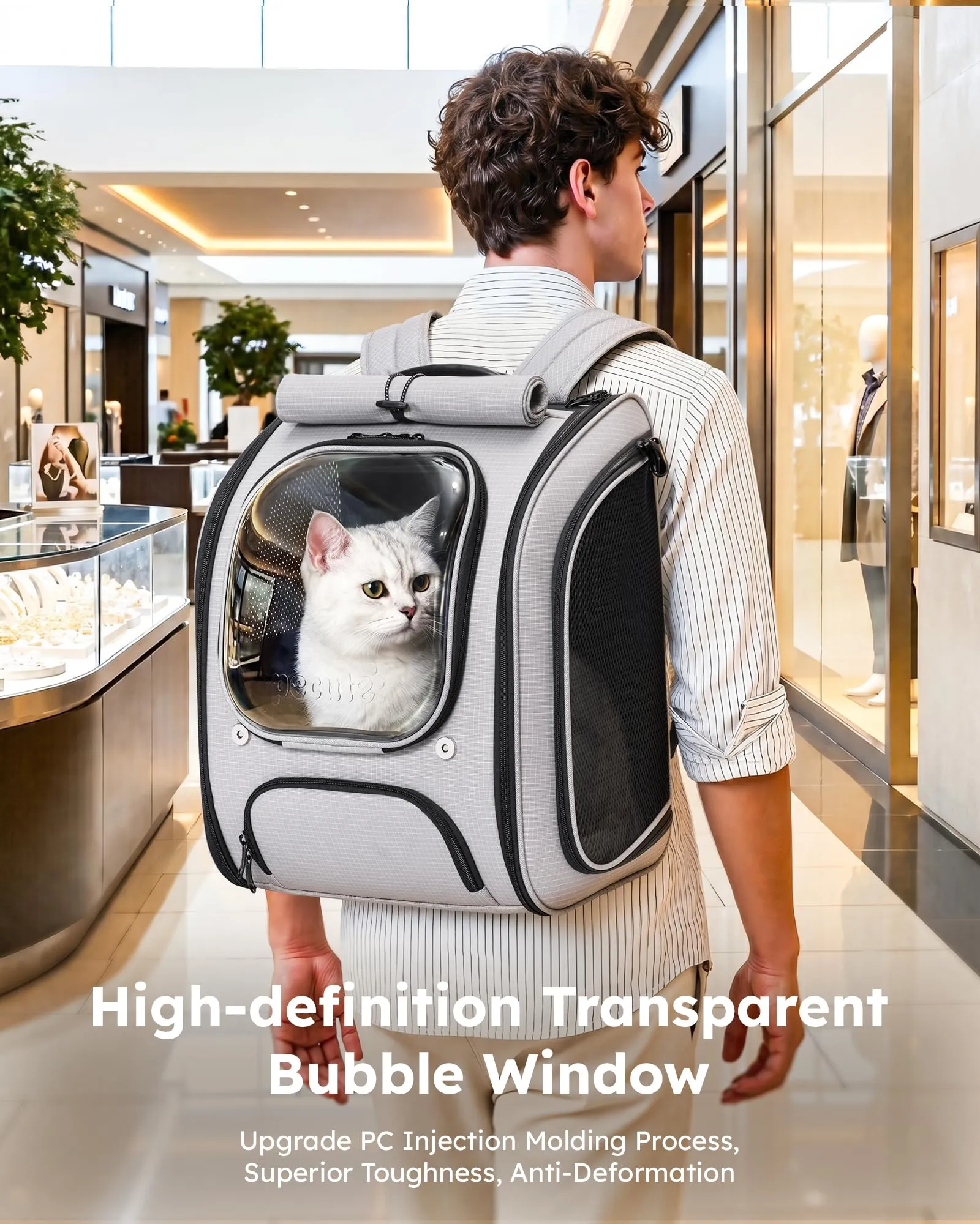 Pecute Zaino a Bolla per Gatti in TPU, Grigio Chiaro - immagine 2