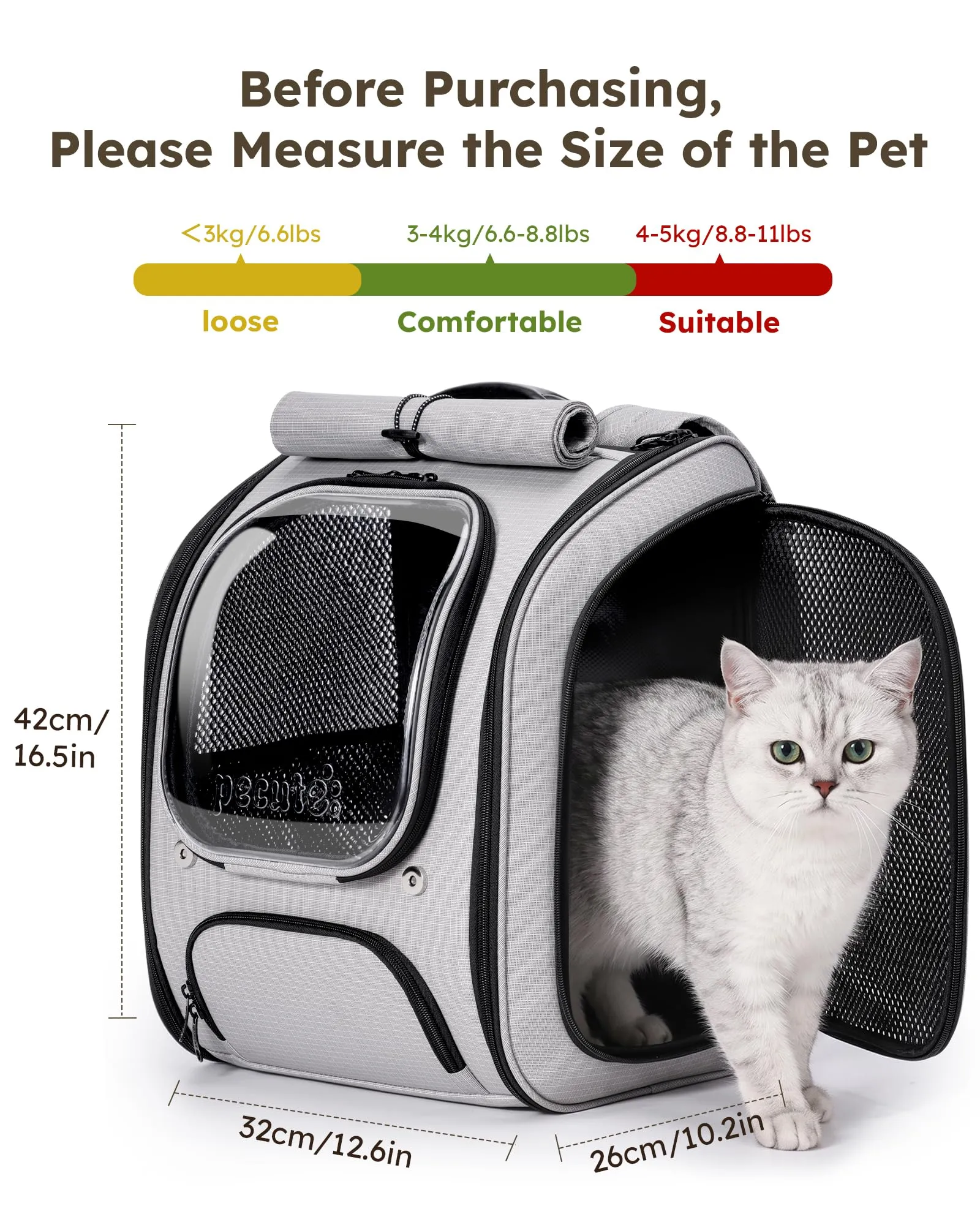 Pecute Zaino a Bolla per Gatti in TPU, Grigio Chiaro - immagine 8