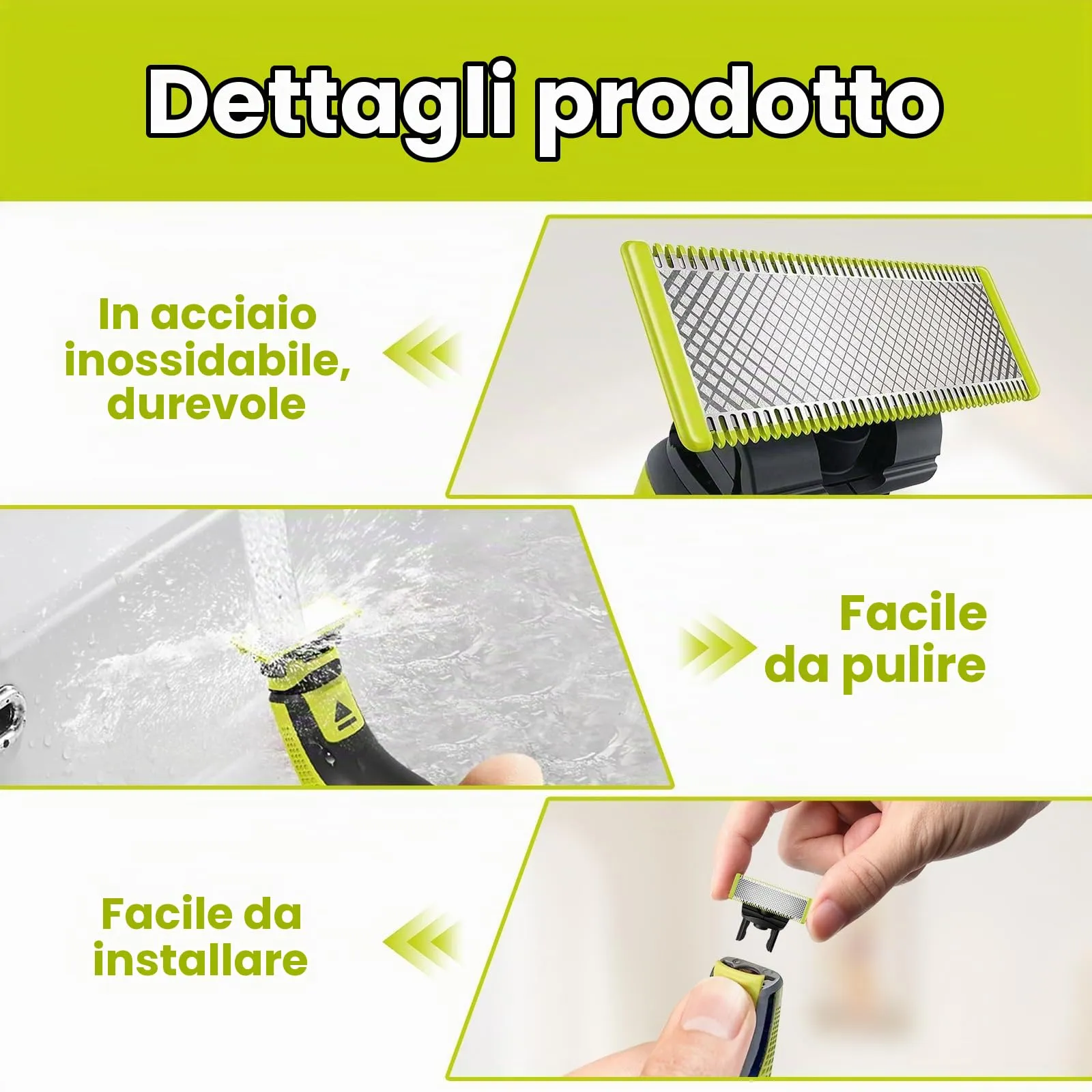 Fenkabs Lame di Ricambio per OneBlade, Confezione da 6, Acciaio Inossidabile - immagine 7