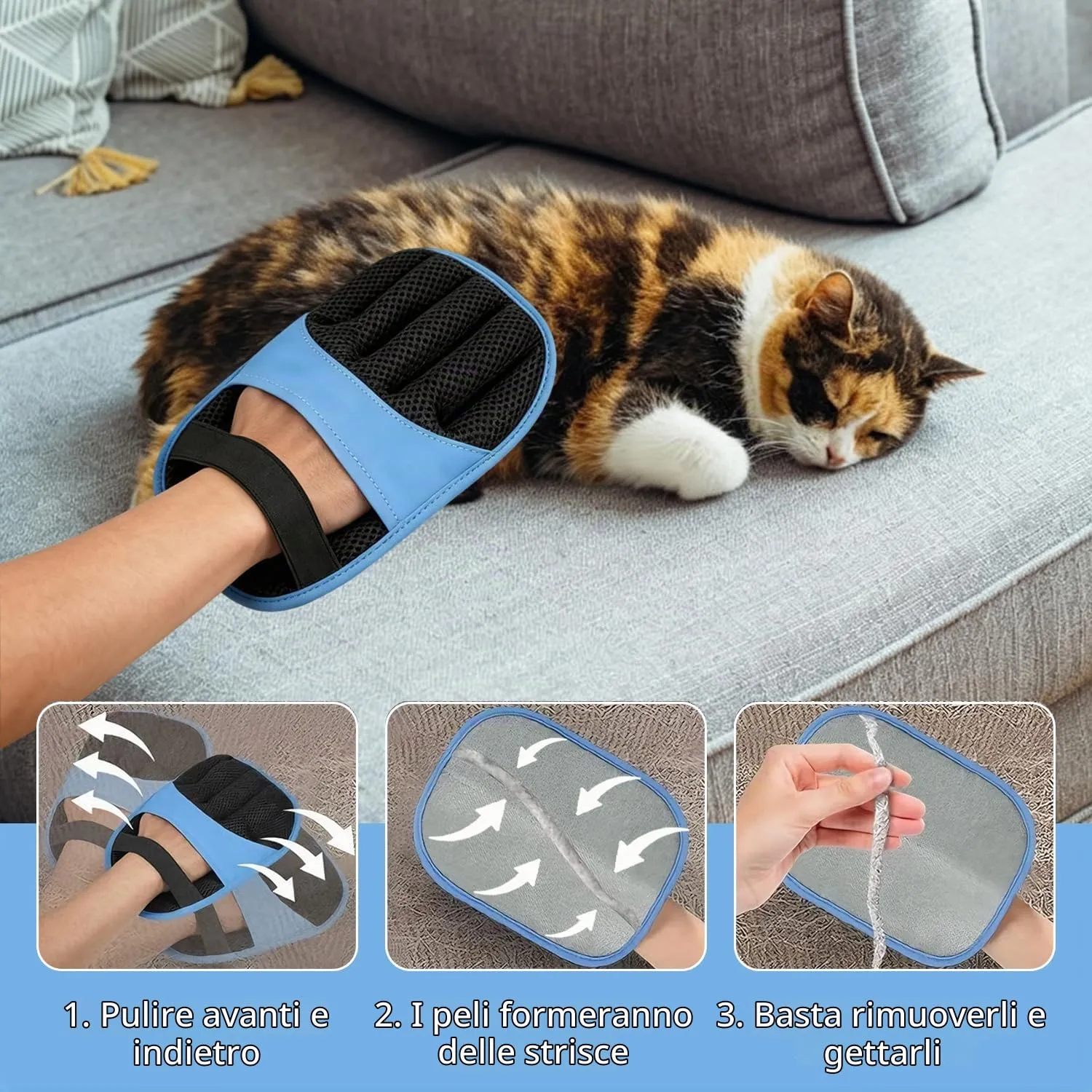 Lauokeer Guanto Rimuovi Peli Animali Elettrostatico per Gatto, Set da 3 - immagine 3