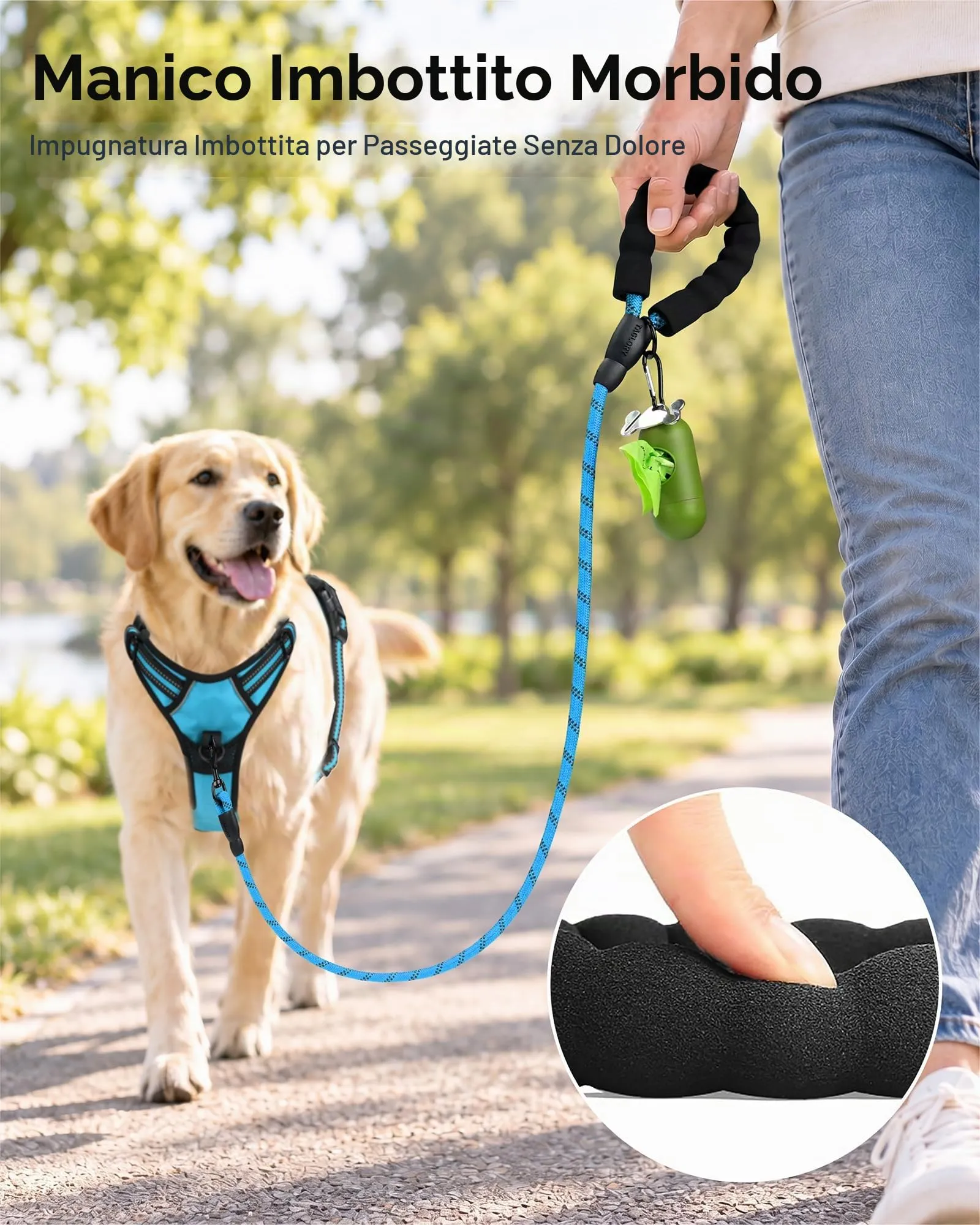 Taglory Guinzaglio per Cani in Corda Riflettente con Manico Imbottito, 180cm x 1.2cm, Blu - immagine 2