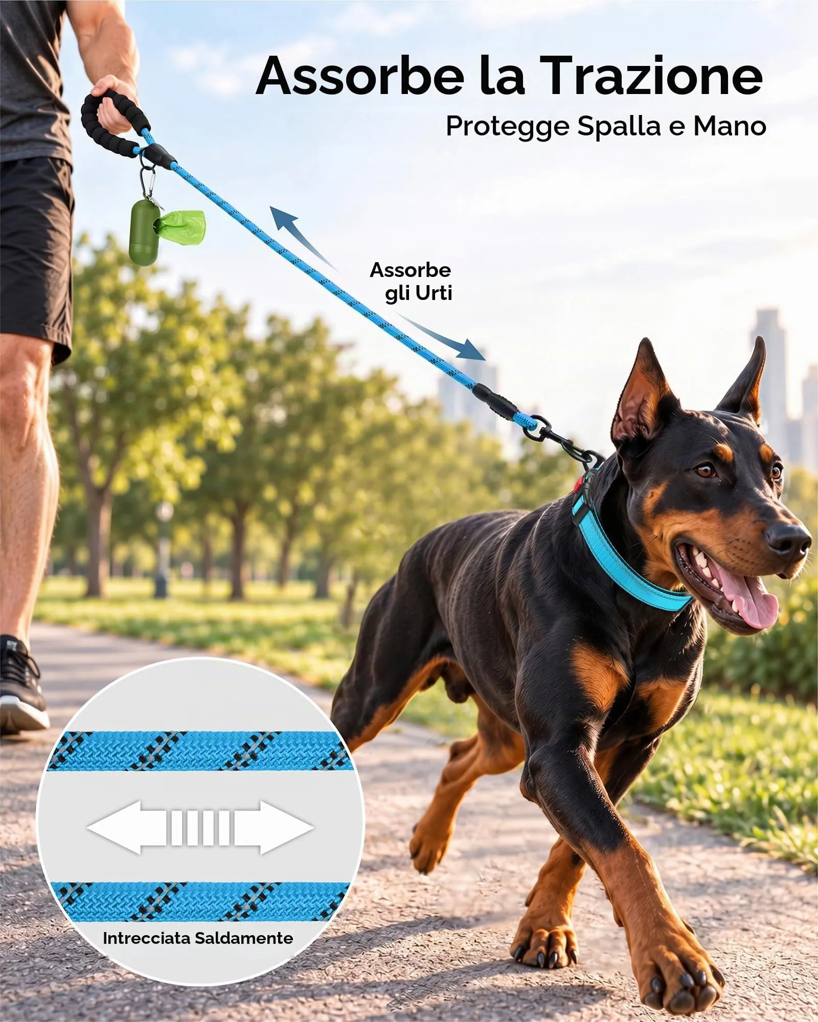 Taglory Guinzaglio per Cani in Corda Riflettente con Manico Imbottito, 180cm x 1.2cm, Blu - immagine 3