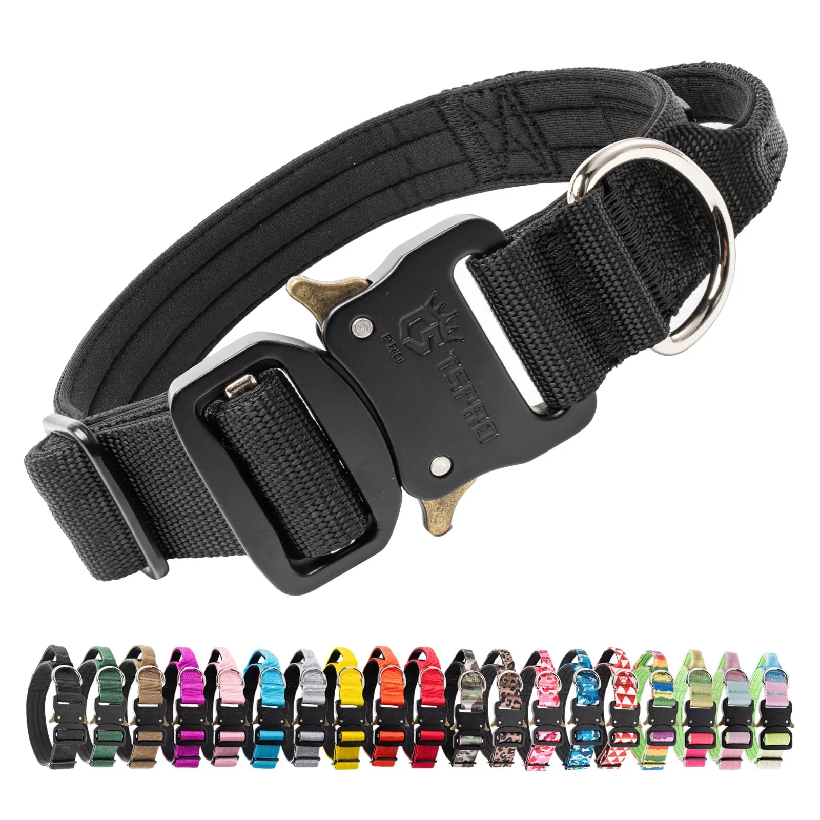 TSPRO Collare Tattico per Cane con Fibbia a Sblocco Rapido e Maniglia, 3,3 cm - immagine 1