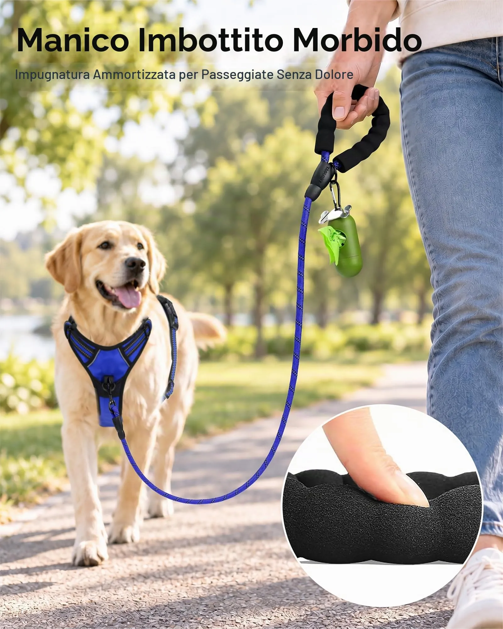 Taglory Guinzaglio per Cani in Corda con Manico Imbottito, 180cm x 1.2cm, Blu Scuro - immagine 2