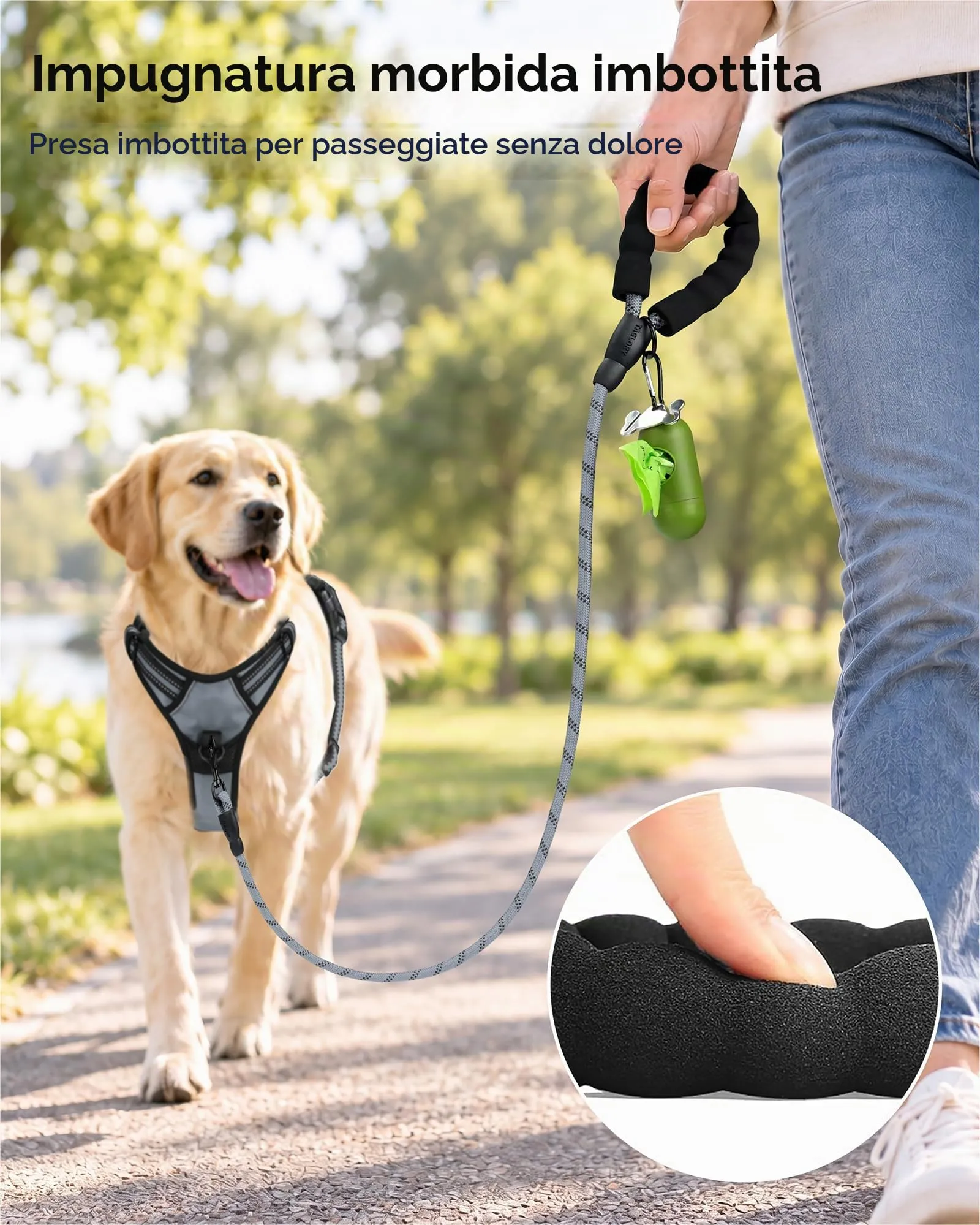 Taglory Guinzaglio per Cani in Corda con Manico Imbottito, 120cm x 1.2cm, Grigio - immagine 2