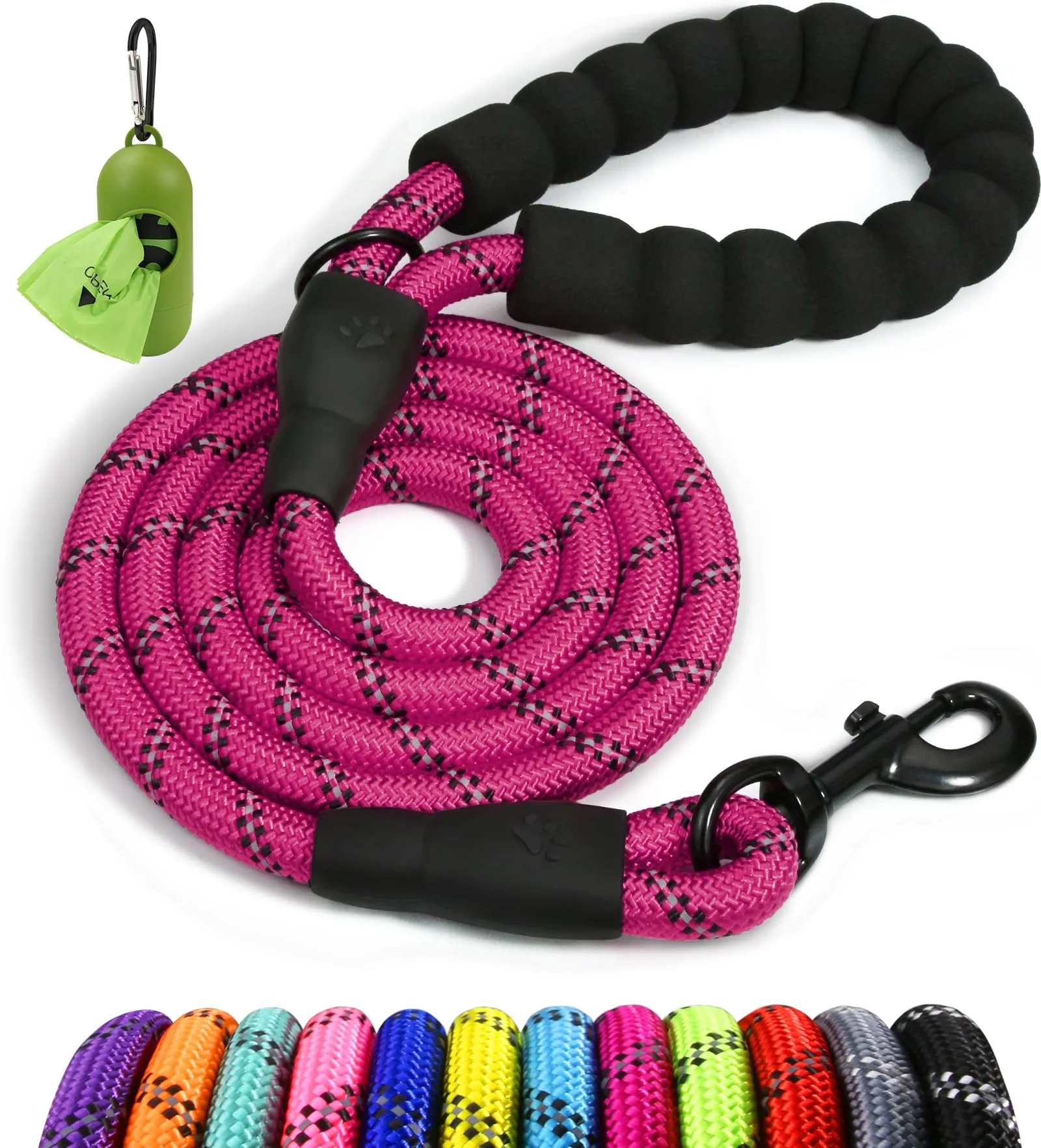 Taglory Guinzaglio per Cani in Corda con Manico Imbottito e Riflettente, 120cm x 1.2cm, Rosa Caldo - immagine 1