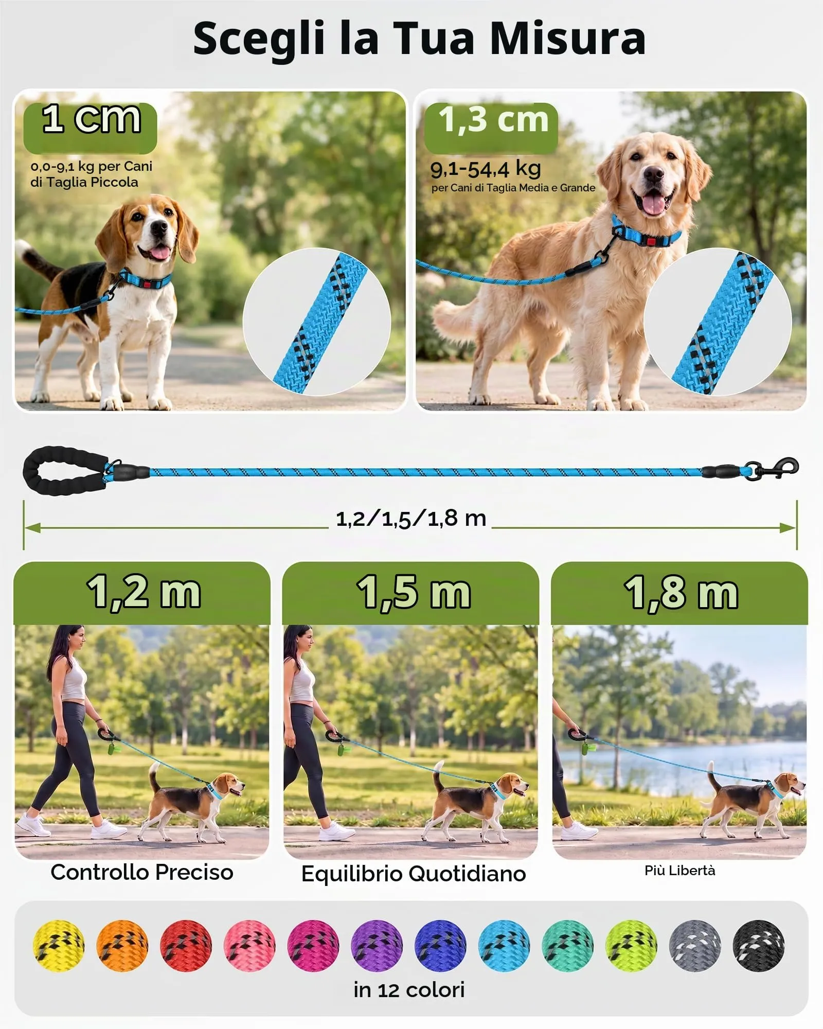 Taglory Guinzaglio per Cani in Corda con Manico Imbottito, 150cm x 1.2cm, Blu - immagine 7