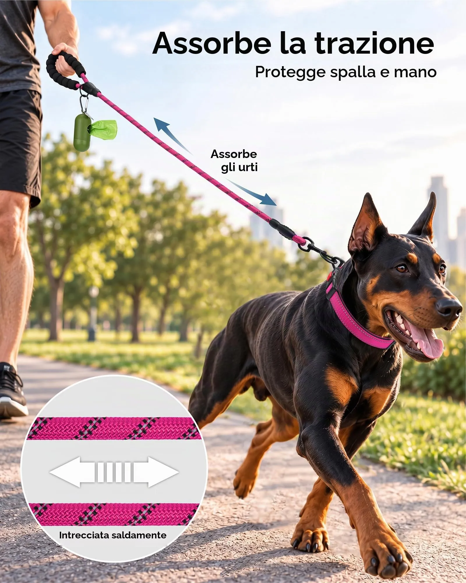 Taglory Guinzaglio per Cani in Corda con Manico Imbottito, 180cm x 1.2cm, Rosa Caldo - immagine 3