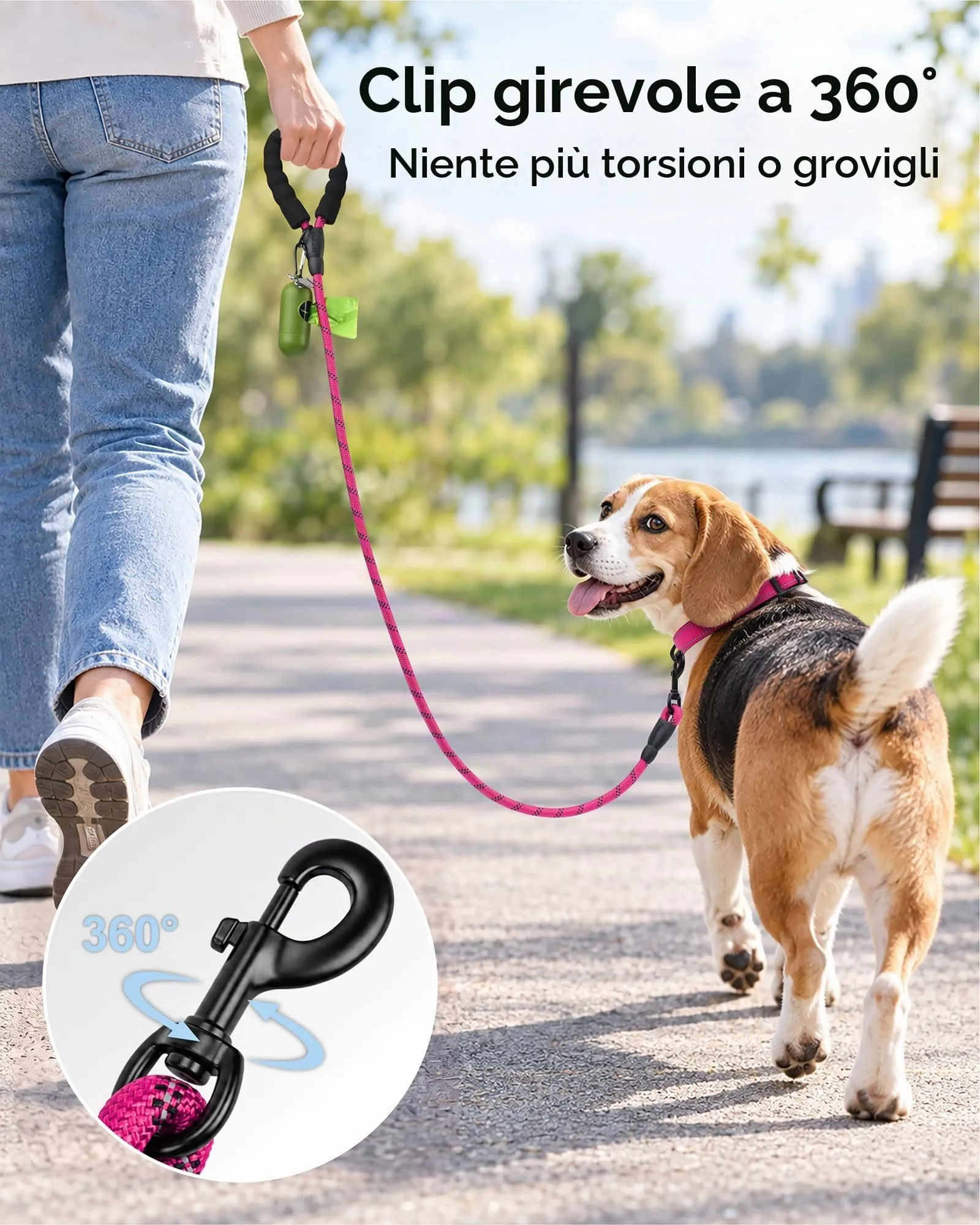 Taglory Guinzaglio per Cani in Corda con Manico Imbottito, 180cm x 1.2cm, Rosa Caldo - immagine 6